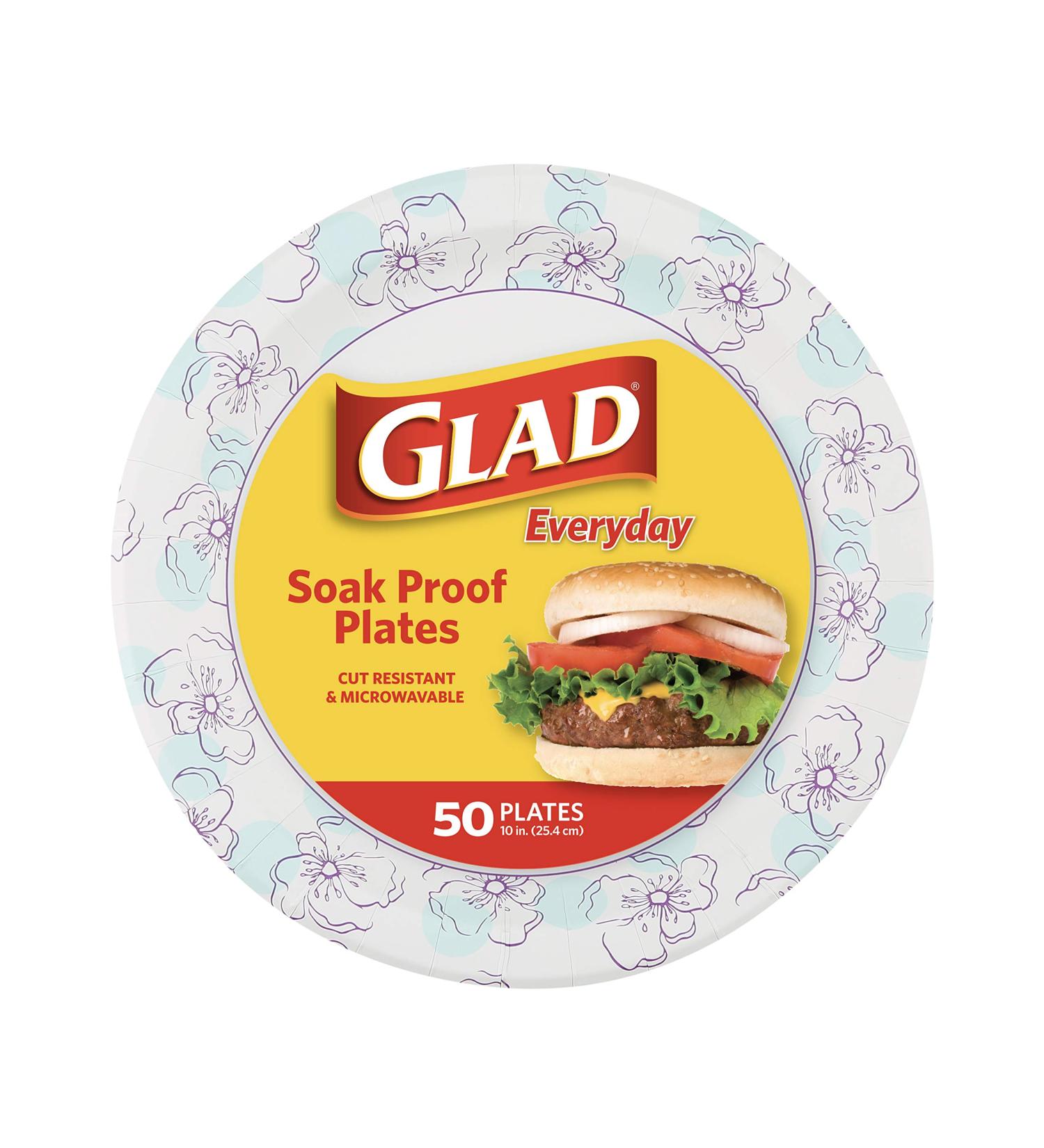 Glad Round 10 in Blue Flower Paper Plates | 50 Count Bulk Pack - Soak Proof, Cut Proof, Microwave Safe | Heavy Duty Disposable Plates for Parties & Occasions - Buy Online on GoSupps.com