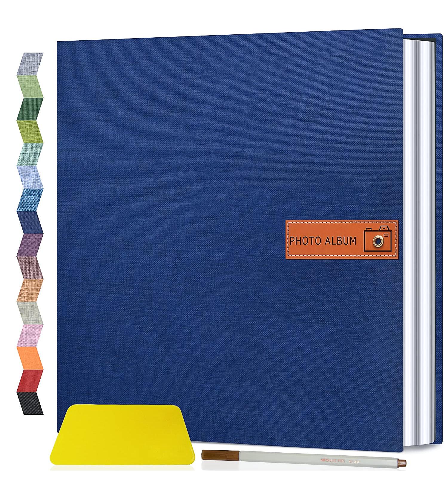 Self Adhesive Large Photo Album 4x6 5x7 8x10 Scrapbook DIY 60 Pages Dark Blue - Perfect Gift for Mom, Family, Baby, Wedding - Includes Metal Pen and Plastic Board - Buy Online on GoSupps.com