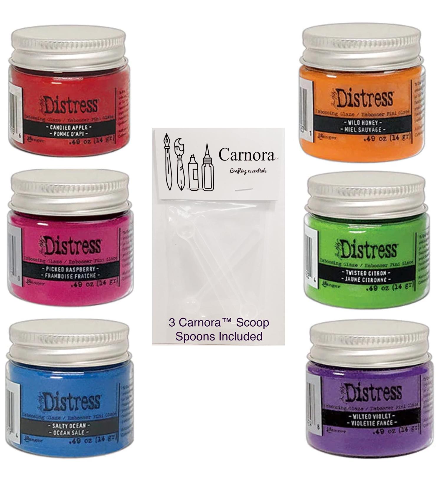 Tim Holtz Distress Embossing Glaze Bundle - 6 Bright Colors + 3 Carnora Scoop Spoons - Buy Online on GoSupps.com