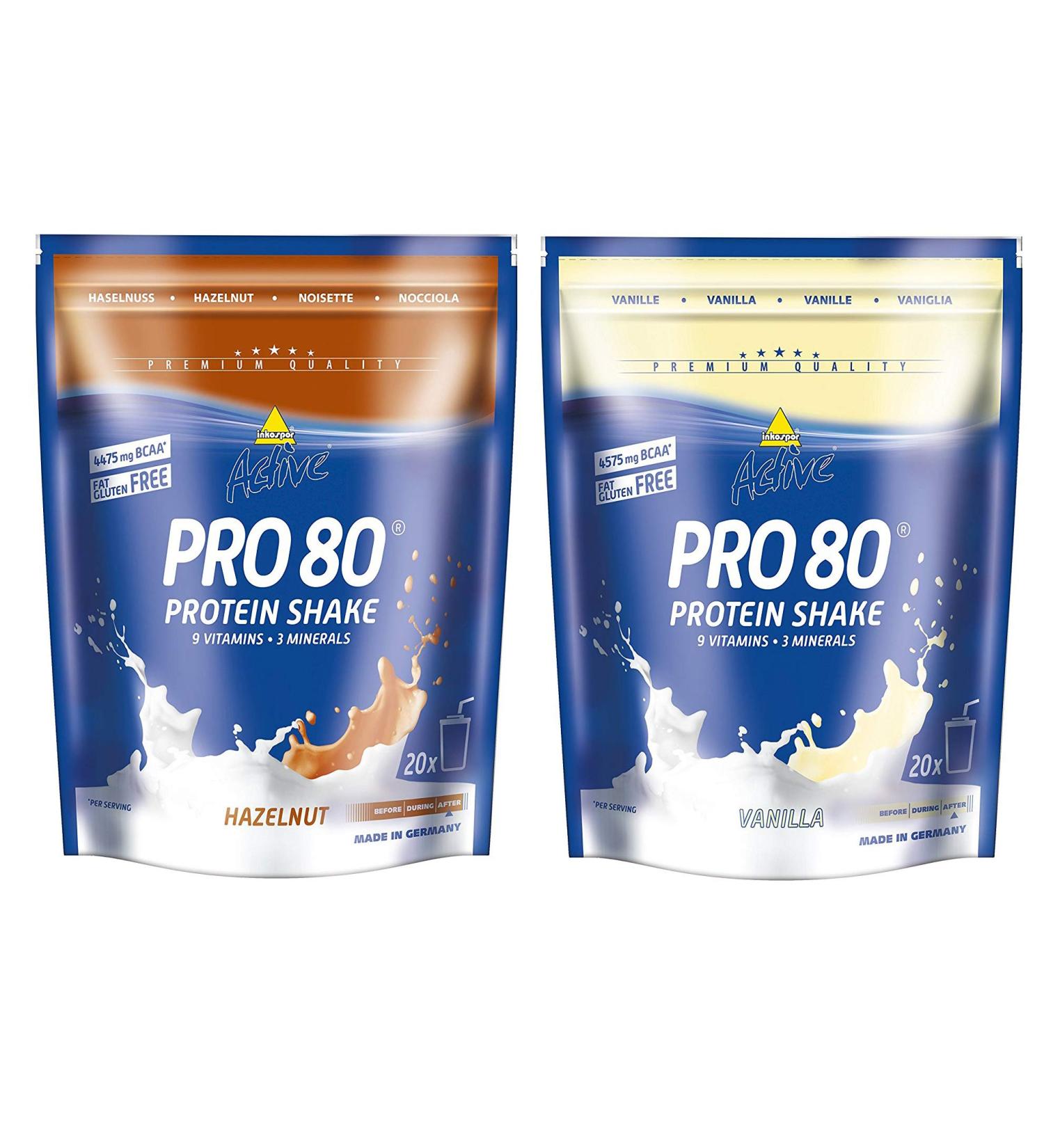 Inko Active Pro 80 Protein Shake 2 Bags (2 x 500g 1kg) Hazelnut & Vanilla