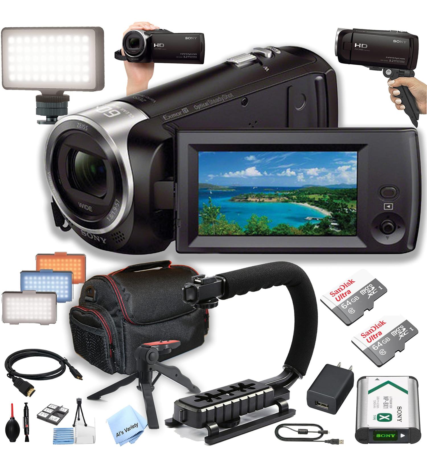 Sony HDR-CX405 HD Handycam Bundle with 128GB Memory, LED Video Light, U Grip Stabilizing Handle, Steady GripPod, and Case - 26pc Kit - Buy Online on GoSupps.com