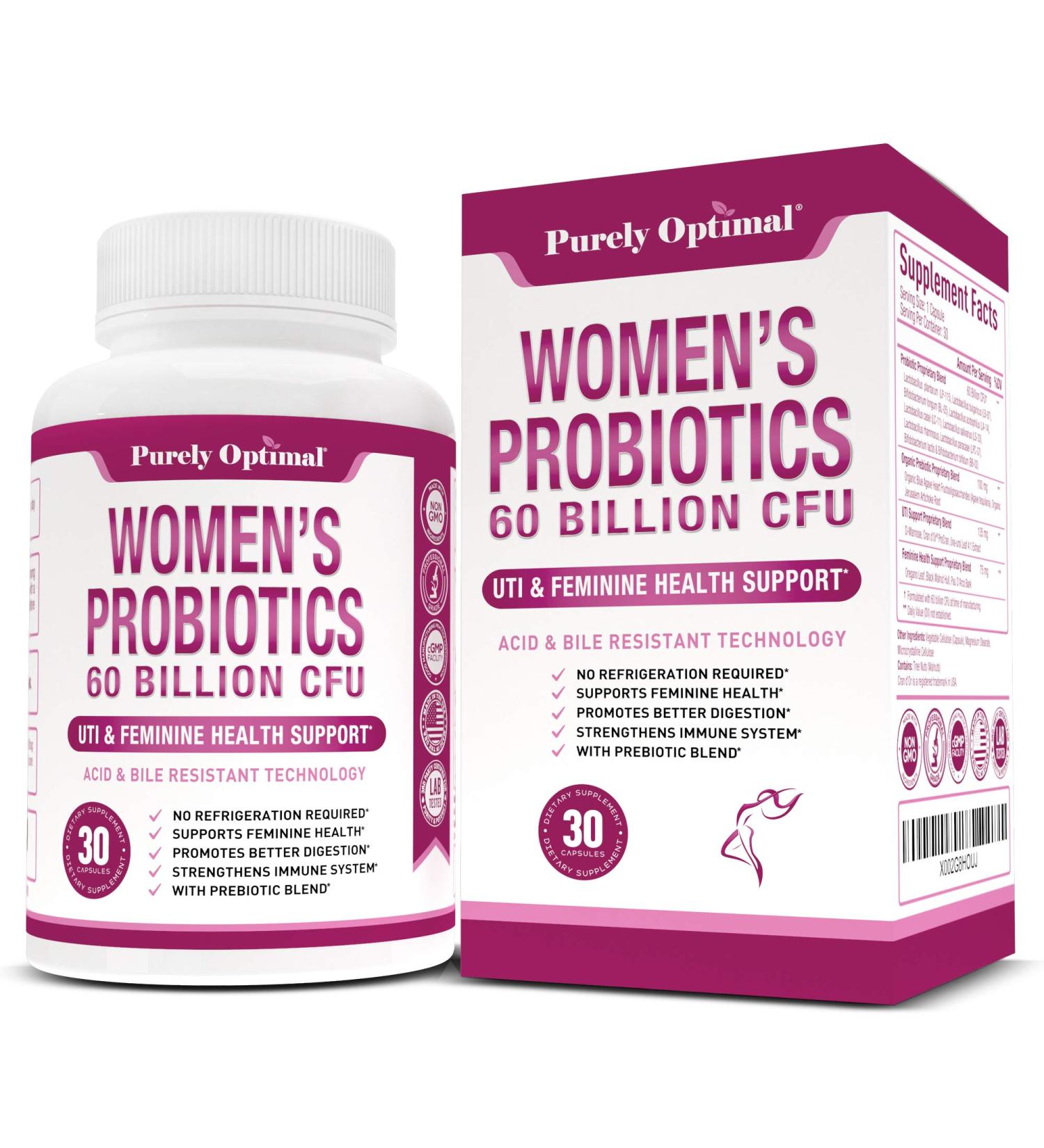 PURELY OPTIMAL Premium Probiotics for Women - 60 Billion CFU  30 Capsules - Buy Online on GoSupps.com