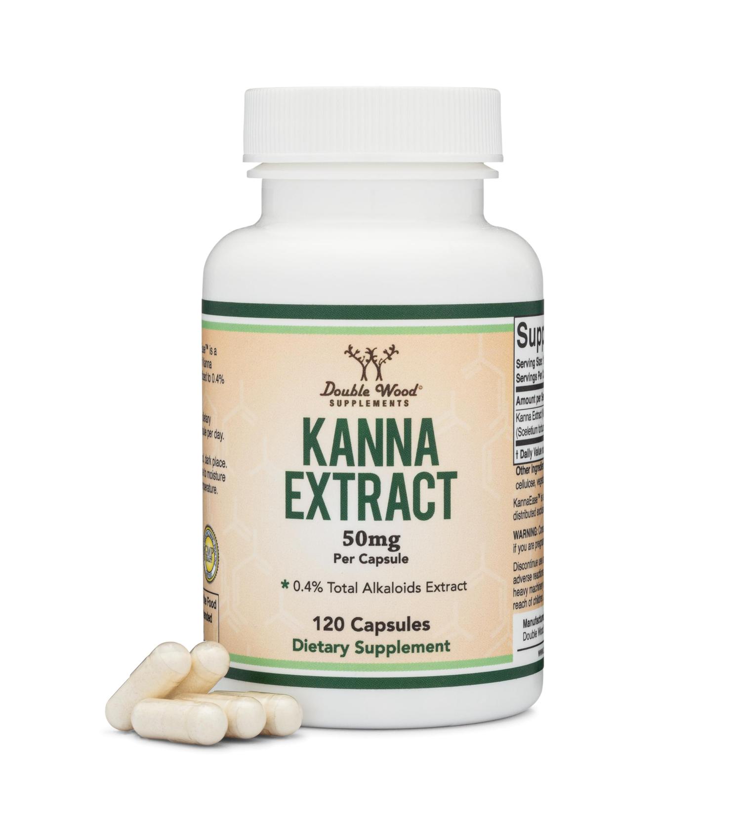 Kanna Extract Supplement (Sceletium Tortuosum) - 50mg Per Capsules 120 Count - for Relaxation and Peace of Mind (Min .4% Total Alkaloids) Non-GMO Gluten Free Vegan Safe by Double Wood - Buy Online on GoSupps.com