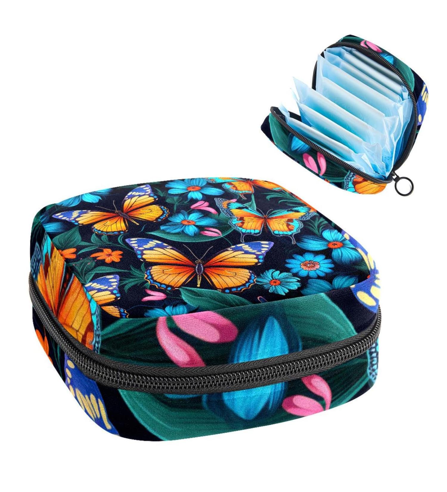 Anna Cowper Blue Flower Butterfly Sanitary Napkin Storage Bag Feminine Menstrual Cup Pouches Nursing Pad Holder Tampon Bags Portable Period Bag for Women Teen Girls 1Pcs Multi-colored 3 - Buy Online on GoSupps.com