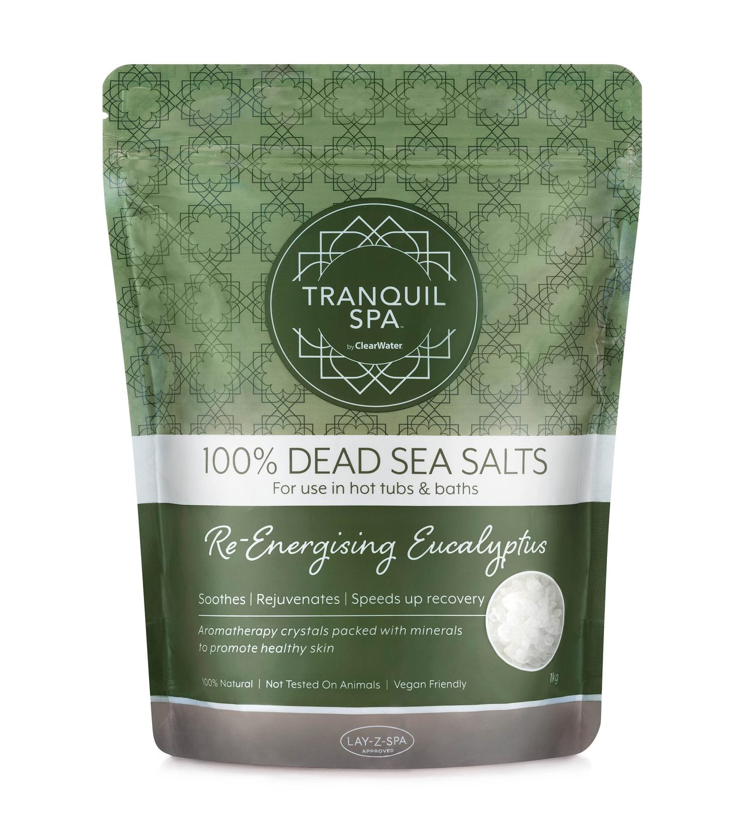 Clearwater Tranquil Spa 100% Dead Sea Salt - 1kg Bathing & Whirlpool Salt with Eucalyptus - Natural Minerals for Relaxation - Buy Online on GoSupps.com