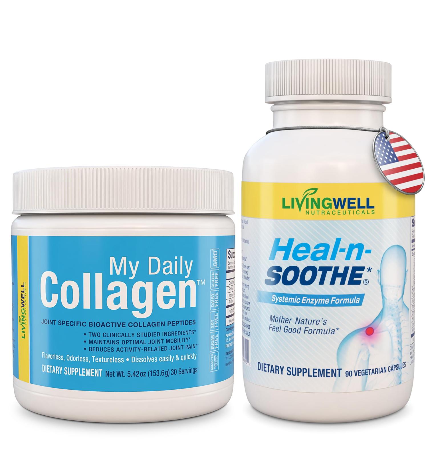 HEAL-N-SOOTHE Joint Support & My Daily Collagen Bundle - Joint Support with Glucosamine, Chondroitin, Boswellia, Turmeric, Ginger, Collagen Peptides, Vitamin C & Fortigel for Joint & Muscle Health - Buy Online on GoSupps.com