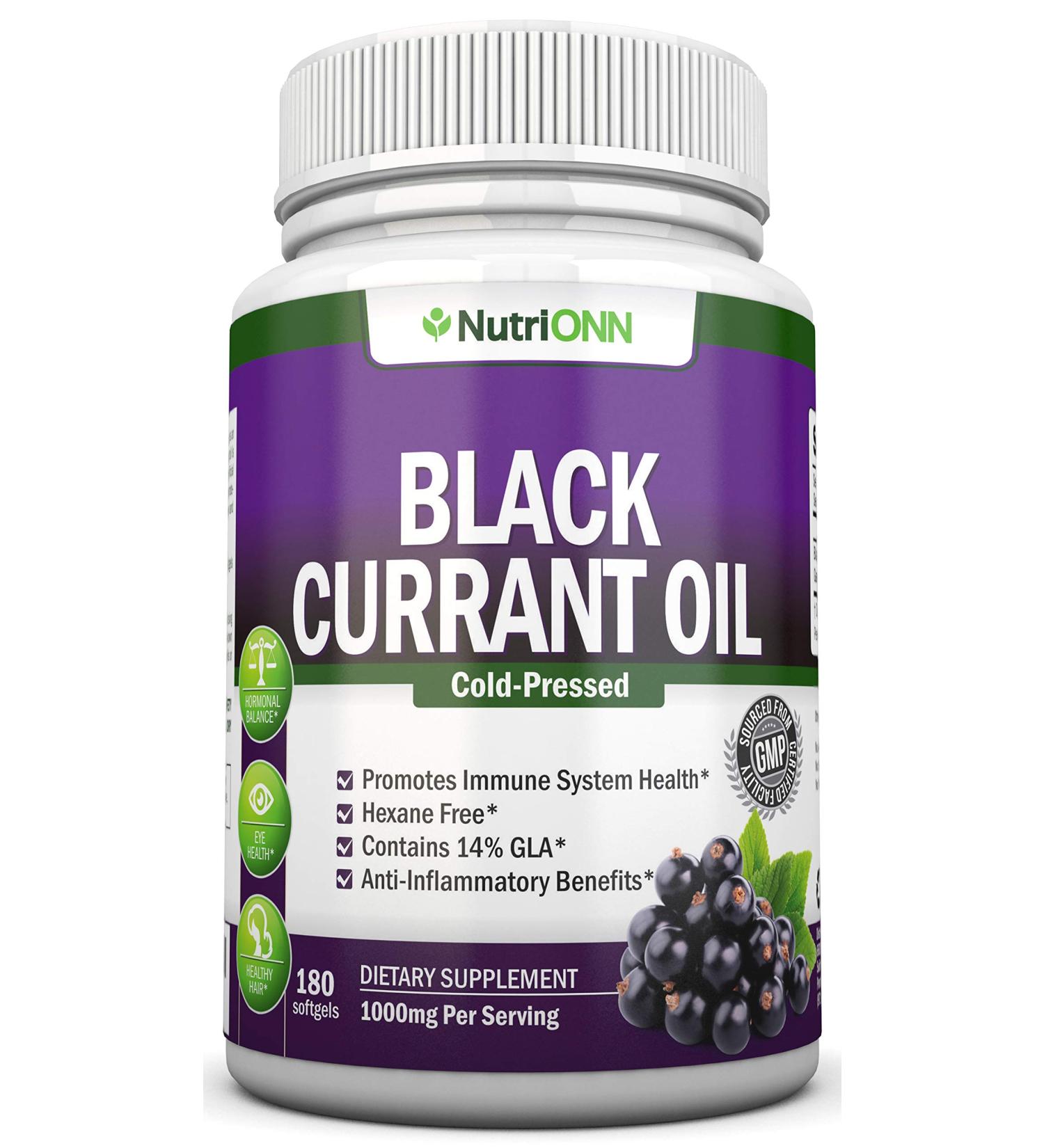 Black Currant Oil 1000mg - 180 Softgels - Cold-Pressed Pure Seed Oil with 140mg GLA - Hormonal Balance Support - Immune System Boost - Hair, Skin, Heart Health - Buy Online on GoSupps.com