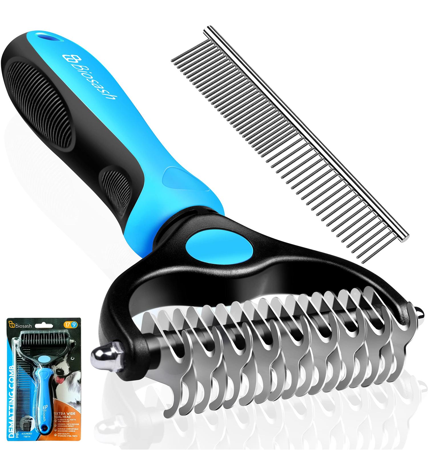 Biosash Dematting Comb for Dogs - Double Sided Dog Grooming Brush for Shedding and Undercoat Rake - Buy Online on GoSupps.com