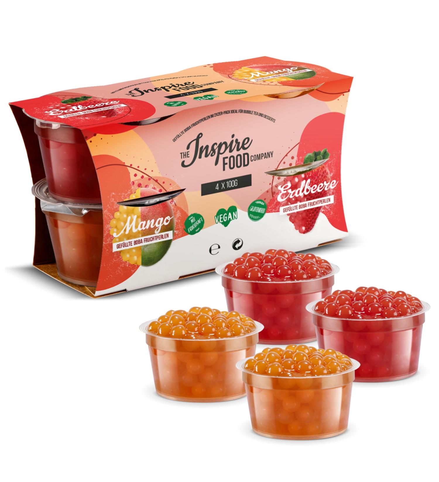 Buy Inspire Food Bubble Tea Pearl Set - 4-Pack Popping Boba Fruit Beads | Vegan & Gluten-Free Strawberry & Mango Tapioca Pearls | 100g Each - Buy Online on GoSupps.com