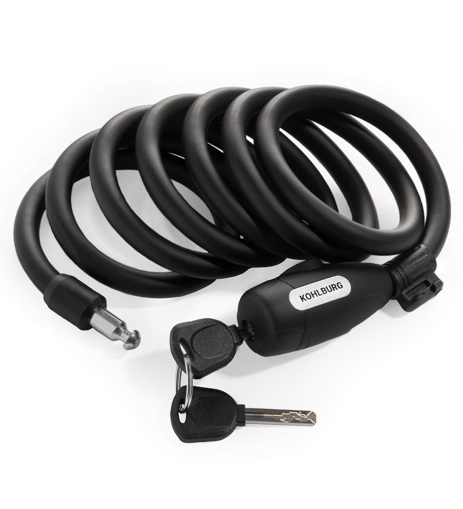 Kohlburg 200 cm Cable Lock - Keyless Bicycle & Stroller Lock with Bracket - Secure Spiral Lock with 3 Keys for International Shipping - Buy Online on GoSupps.com