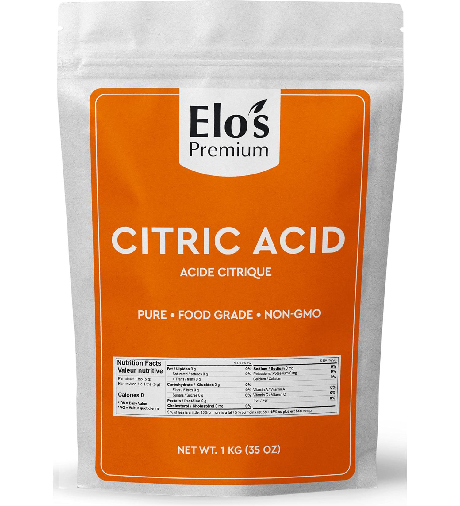 Citric Acid (1KG) by Elo s Premium |100% All-Natural Food Grade Flavour Enhancer| Packaged In Canada| Used As Household Cleaner and Preservative| Non-GMO Kosher and Halal Friendly Gluten Free| Make Skincare Cooking Baking Bath Bombs and More - Buy Online on GoSupps.com