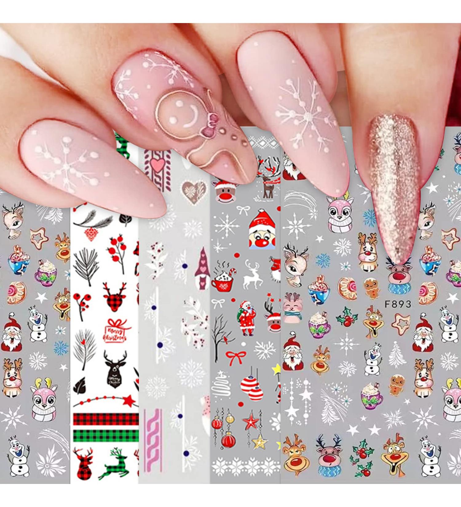 Christmas Nail Stickers 12 Sheets Self-Adhesive Nail Decal Cute Snowflake Elk Winter Nail Art Decoration Design Supplies - Buy Online on GoSupps.com