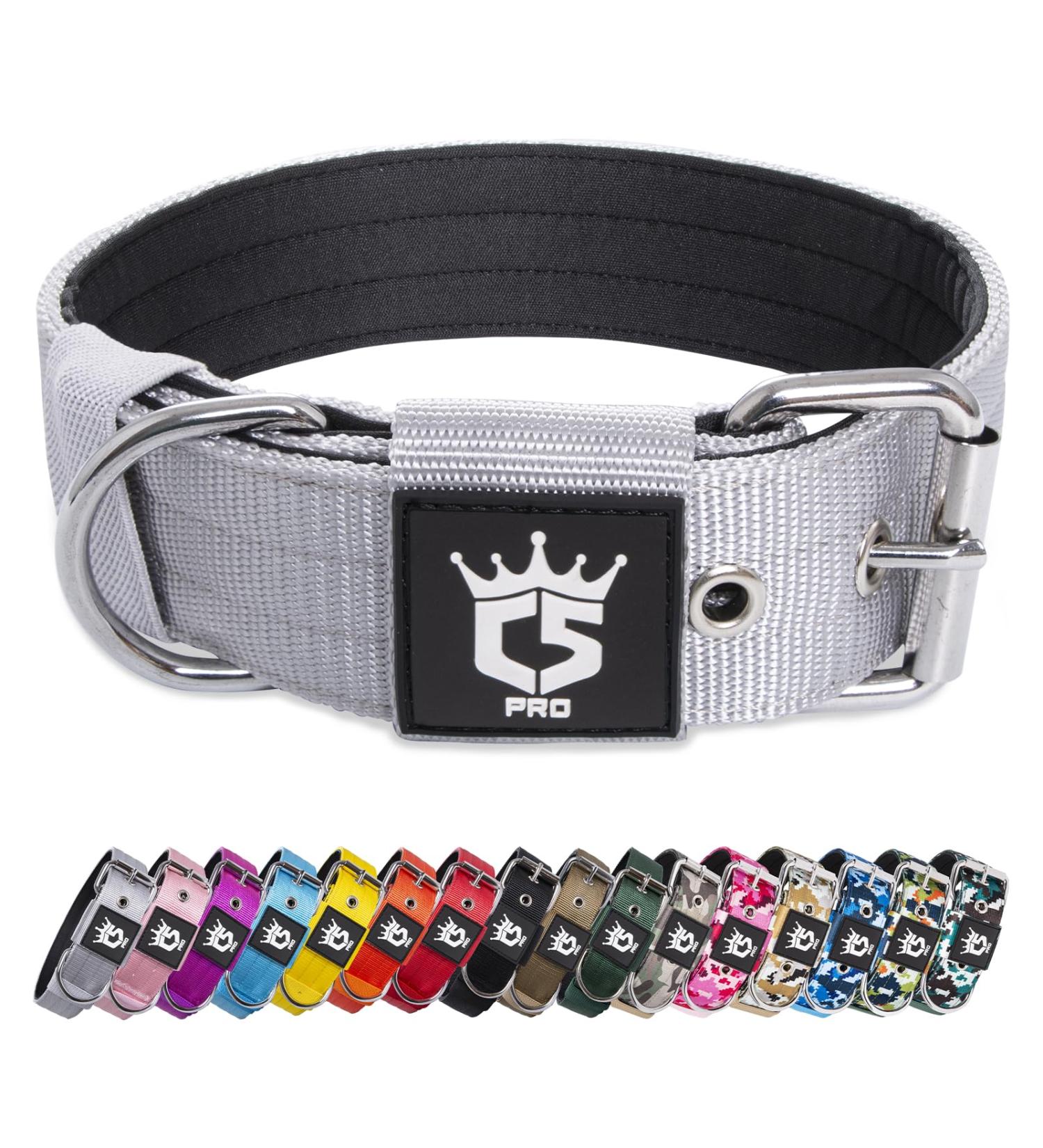 Buy Tspro Tactical Dog Collar - Military Quality 3.8cm Wide Strong & Adjustable L Size (52-60cm) - Silver - Buy Online on GoSupps.com