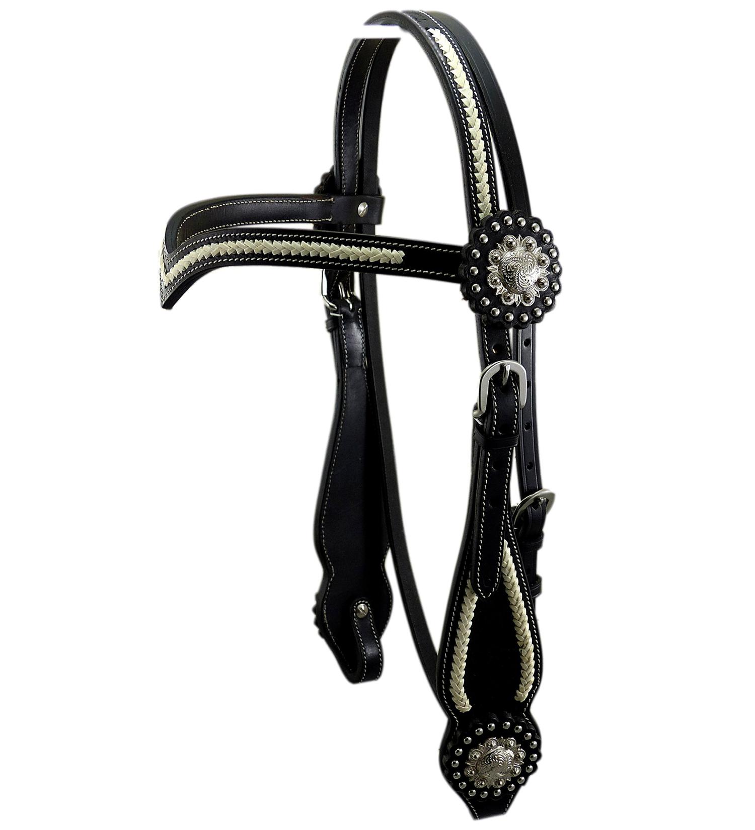 Thor Equine Miles Western Bridle - V-Shaped Black Cob Headstall with Rawhide & Concha for International Shipping - Buy Online on GoSupps.com