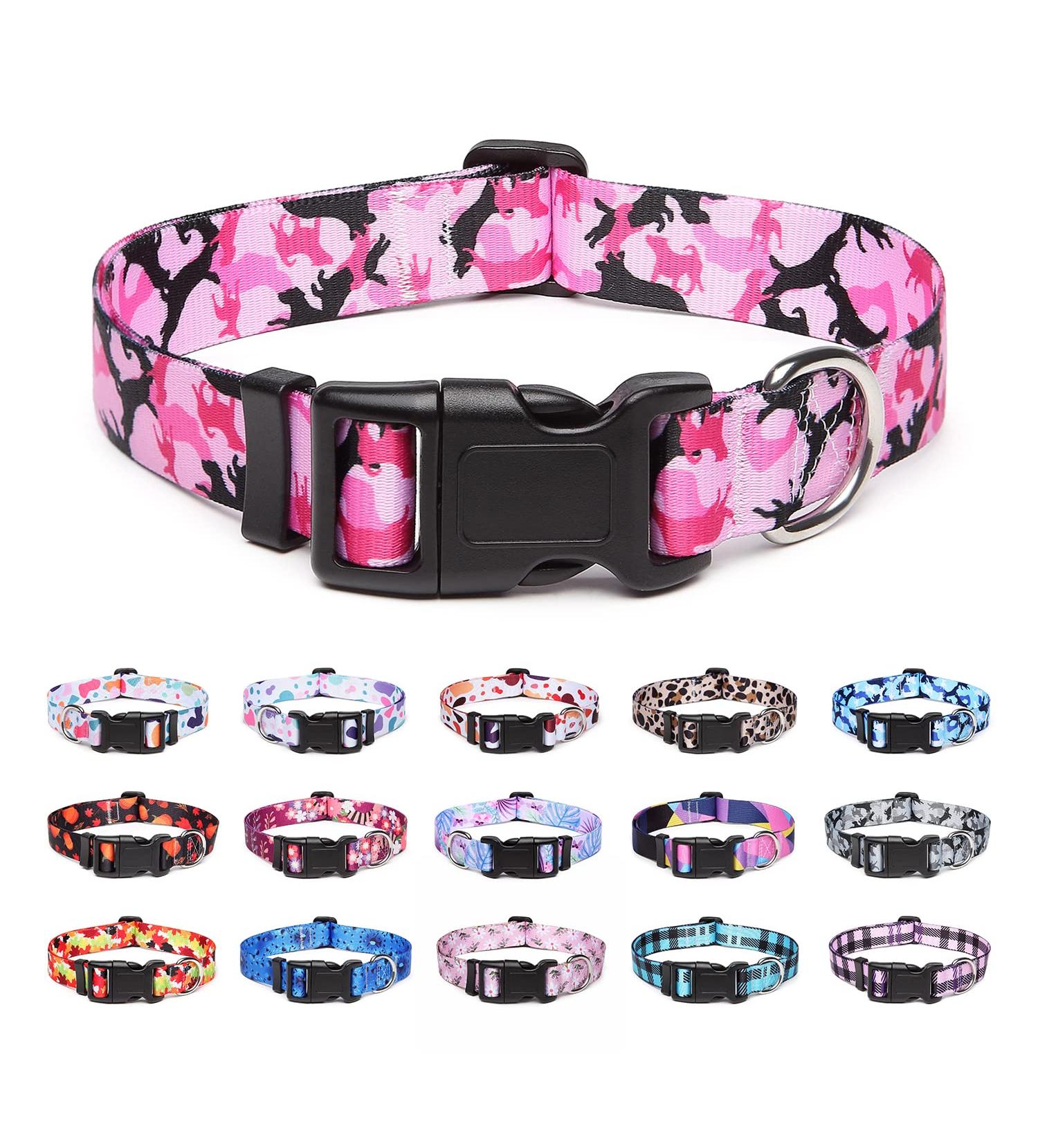 Suredoo Adjustable Dog Collar - Soft Comfort Nylon for Small to Large Dogs - Camo Pink (M: 33-55cm) - Buy Online on GoSupps.com