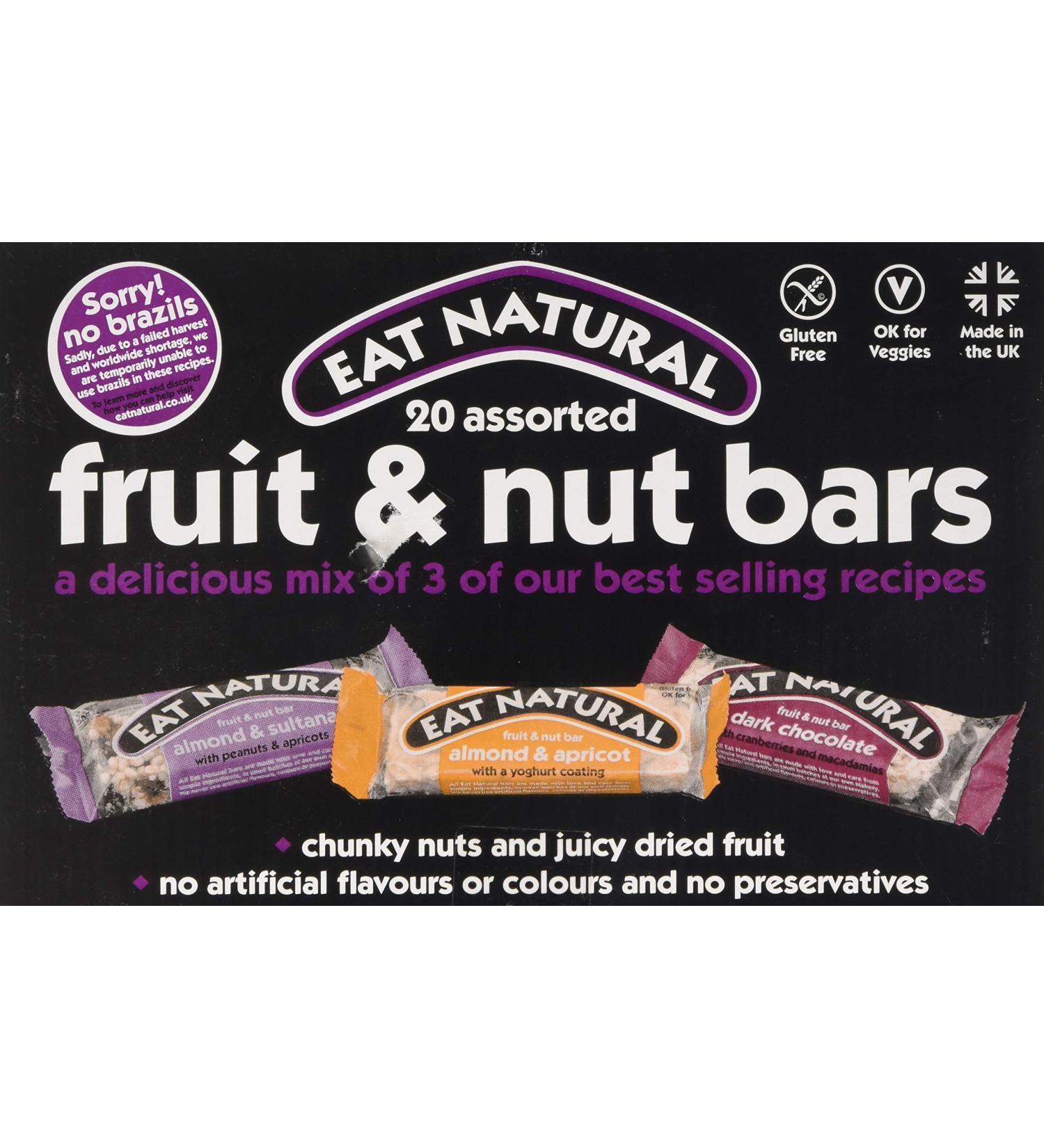 Eat Natural Bars 20 Assorted Fruit & Nut Cereal Bars Multipack | Gluten Free Snack Bars | 20 Count Pack | Almond, Sultana, Apricot, Cranberries & Macadamias - Buy Online on GoSupps.com