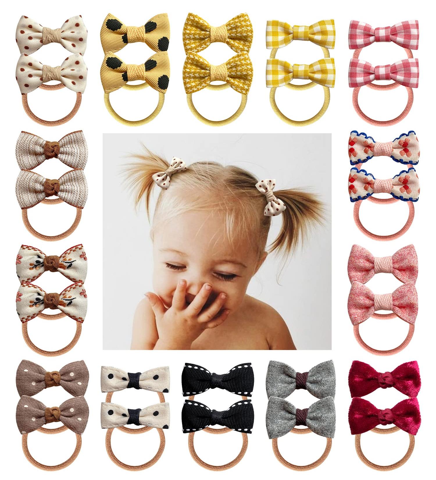 Boutique Baby Girl Hair Ties with Bows 28 Pcs - Cherssy A-Khaki - Buy Online on GoSupps.com