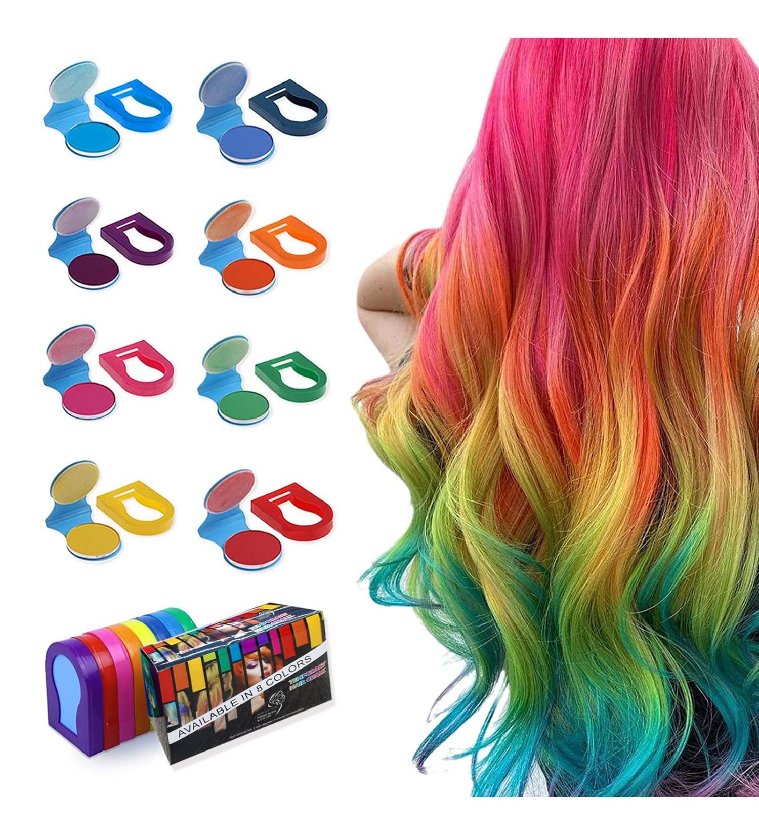 8Pcs Temporary Hair Chalk Dye Set - Portable Bright Colors for Birthday, Cosplay, Makeup Party - Washable and Safe for Teens - Buy Online on GoSupps.com
