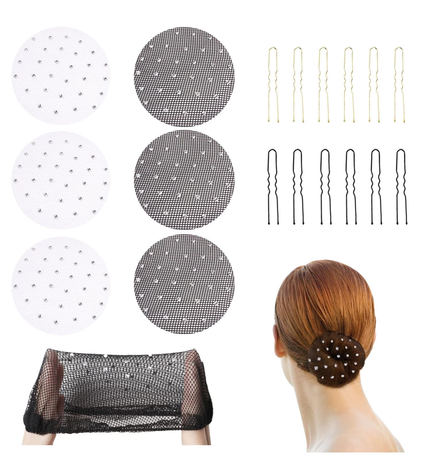 6-Piece Hair Network Set with 12 Hair Needles - Elastic Hair Nets for Ballet Dancers & Children | Bozily Women's Knot Bun Accessories - Buy Online on GoSupps.com