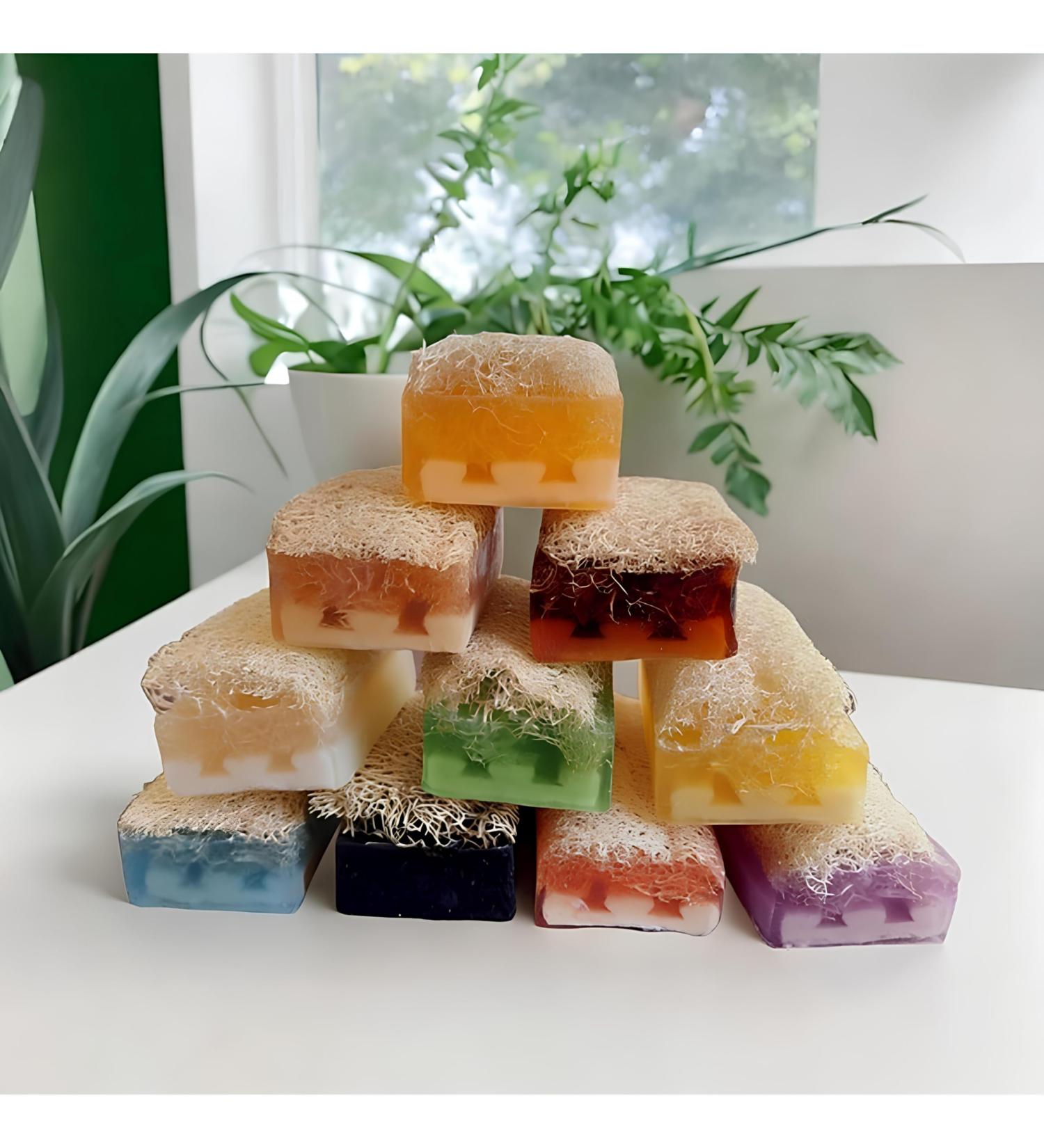 Natural Handmade Loofah Soap Bars - Exfoliating & Moisturizing Vegan Bath Gift Set (7 Mixed Scents) - Eco-Friendly Luffa Face & Body Scrub - Buy Online on GoSupps.com