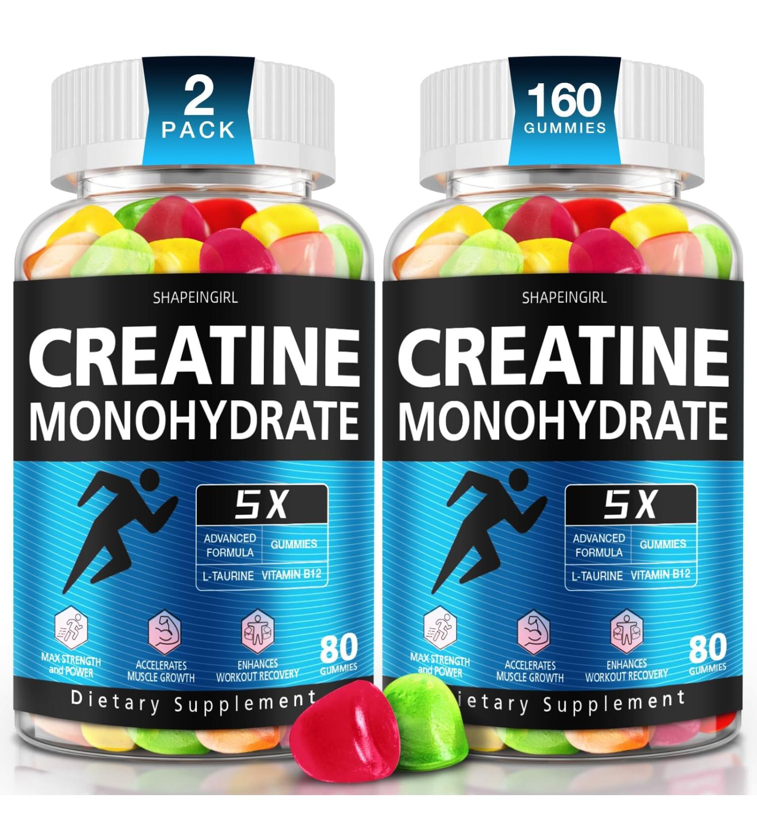 Creatine Monohydrate Gummies - Clean Creatine for Women Men for Muscle Strength Improving Endurance & Post Workout Recovery - Creatine Supplement Mixed Fruit Flavors (160 Gummies) Fruit 80 Count (Pack of 2) - Buy Online on GoSupps.com
