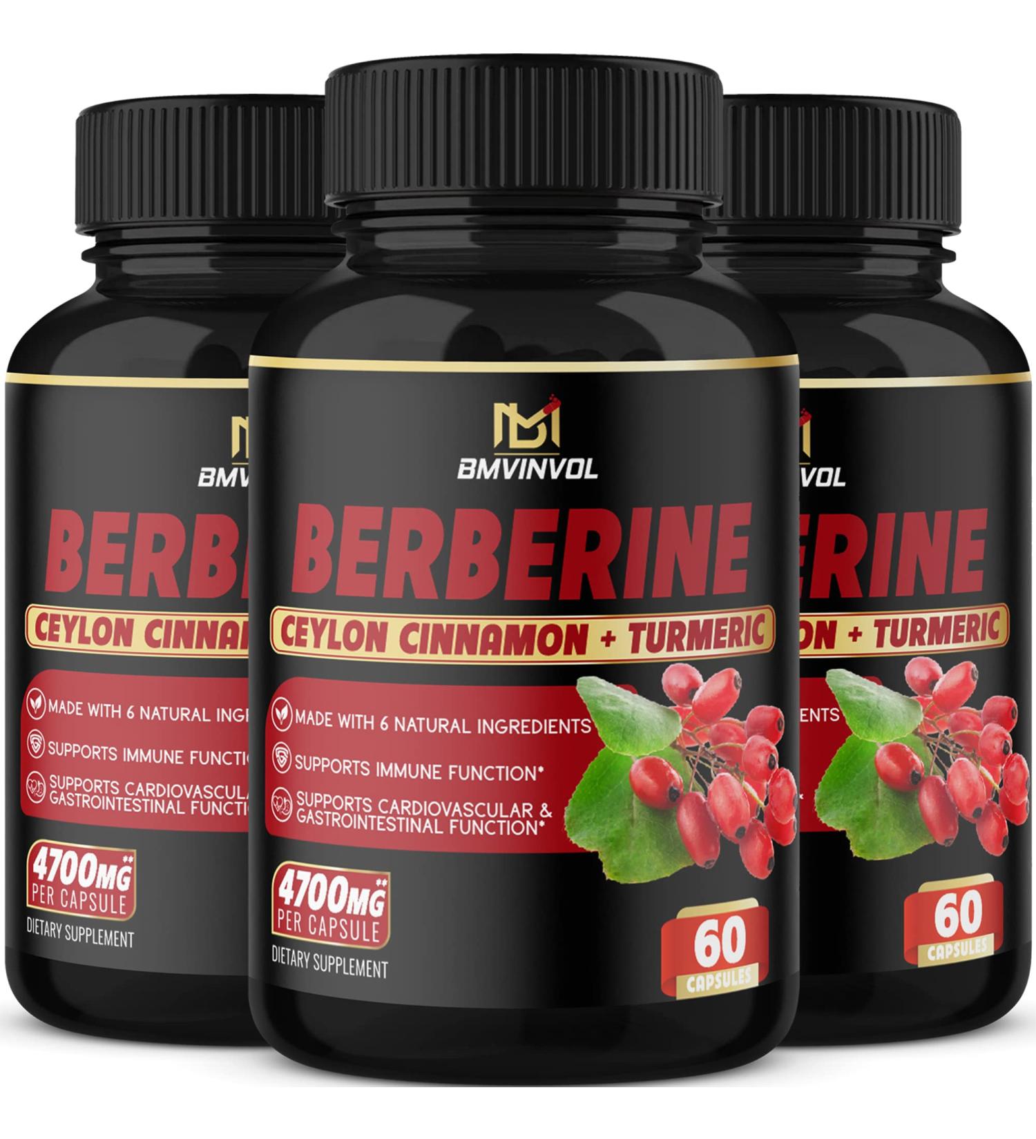 BMVINVOL Berberine Plus Ceylon Cinnamon Capsules | 4700mg | 6-Month Supply | Immune & Heart Support - Buy Online on GoSupps.com