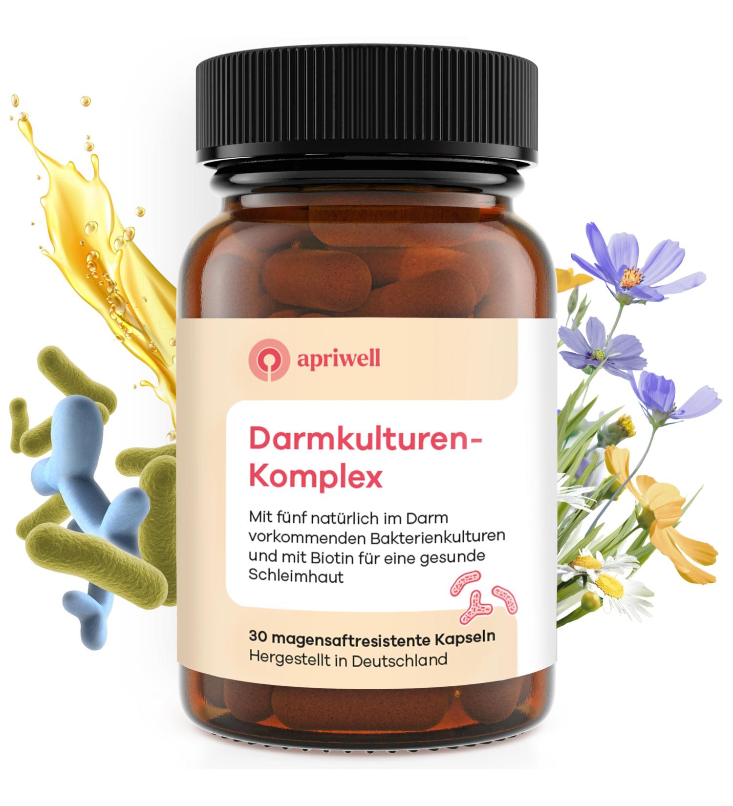 Buy Apriwell Intestinal Culture Complex - Fructose-Free Probiotic with 5 Lactic Acid Bacteria & Biotin | Vegan | Stomach Resistant | 30 Capsules - Buy Online on GoSupps.com