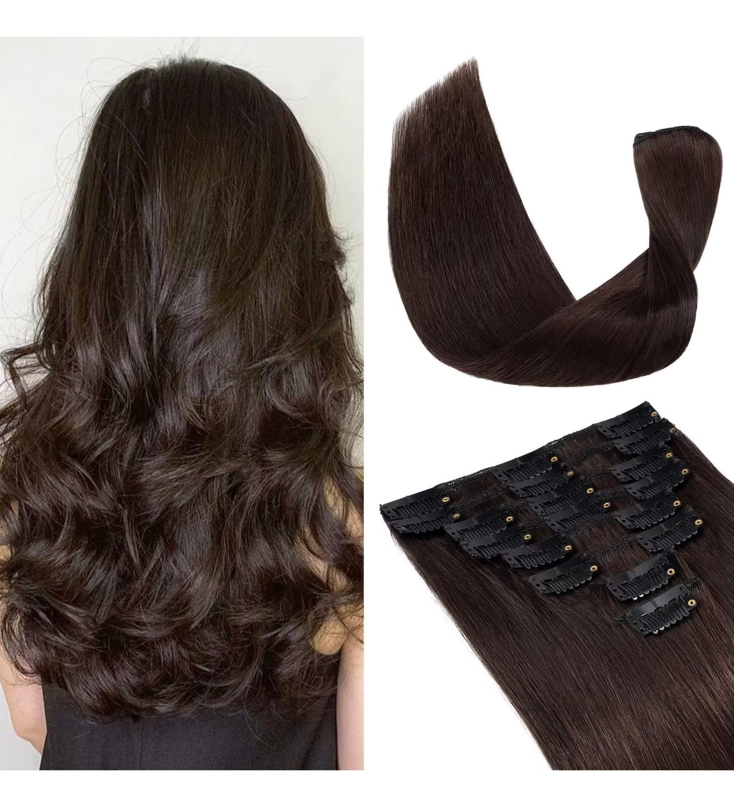 Tess Clip-In Real Hair Extensions - Dark Brown #2 18 Clips 8 PCs 12 (30cm) - Lightweight 55g Affordable Remy Hair Extensions - Buy Online on GoSupps.com