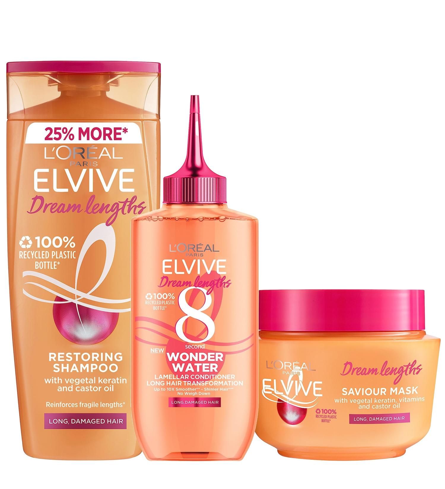 L'Oreal Paris Elvive Dream Lengths Set: Shampoo, Wonder Water, and Mask - Long Damaged Hair Routine - Buy Online on GoSupps.com