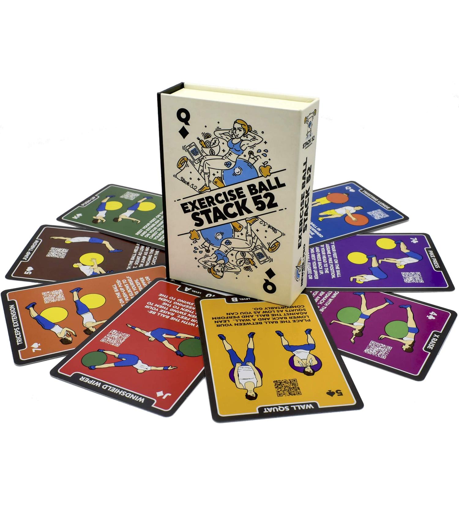Stack 52 Exercise Ball Fitness Cards - Swiss Ball Workout Game with Video Instructions. Bodyweight Training Program for Balance & Stability Balls - 2019 Updated - Buy Online on GoSupps.com