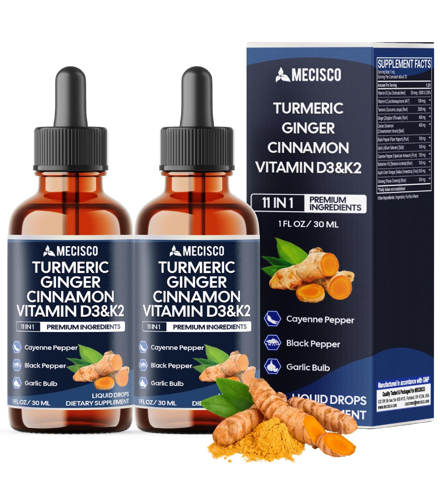 11in1 Turmeric Supplement with Ginger Garlic Ceylon Cinnamon Berberine Ginseng Apple Cider Vinegar 2 Pack (60ml Total) - 60 Days - Buy Online on GoSupps.com