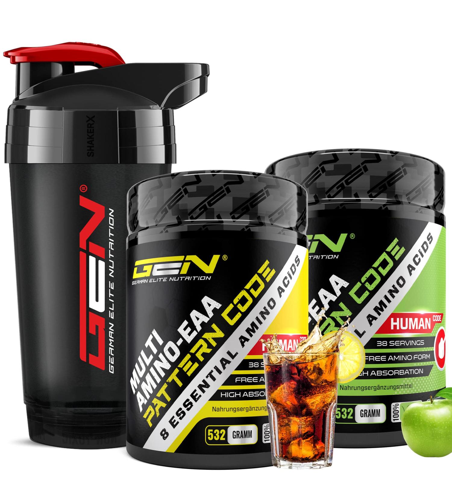 2x EAA Powder + Premium Shaker - Cola & Green Apple - All 8 Essential Amino Acids - Vegan Amino Workout Drink - 532g (2 Pack) - Buy Online on GoSupps.com