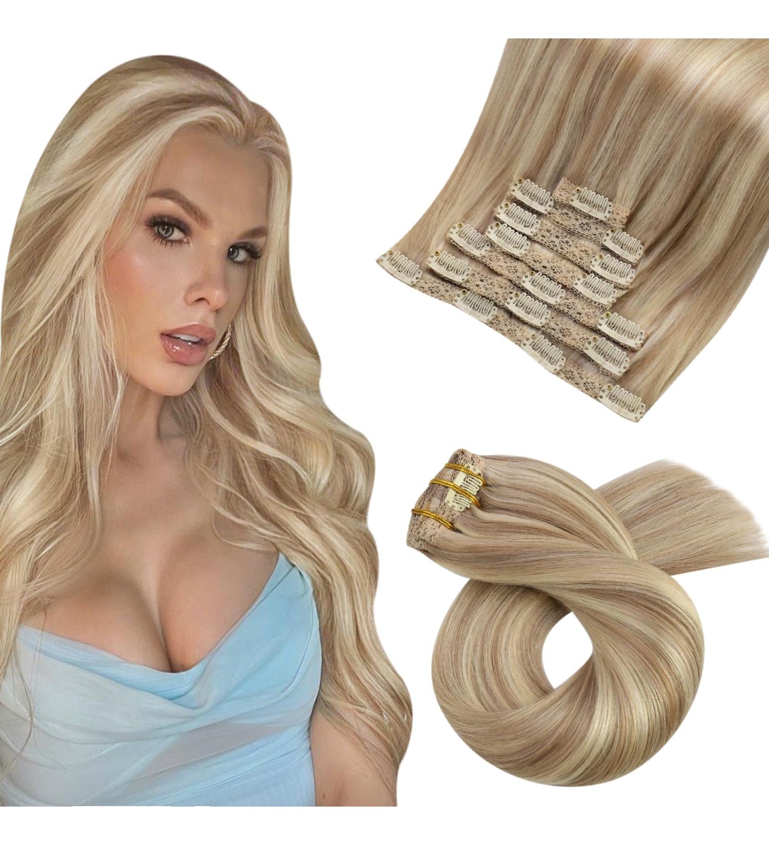 Moresoo Clip-In Extensions - Real Remy Hair 55 cm Gold Blonde #16/22 120g 7 Bricks - Premium Double Brick Quality - Buy Online on GoSupps.com