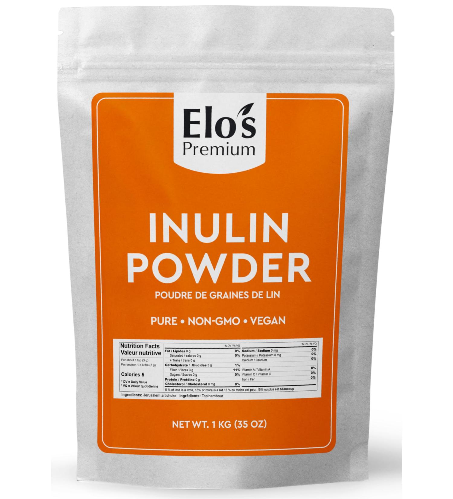 Organic Inulin Powder (1kg) by Elo's Premium| 100% Food Grade Inulin Powder | Packaged in Canada| Used As A Source Of Fibre | Pure &Non-GMO | Dissolve In Water Or Use In Baking - Buy Online on GoSupps.com