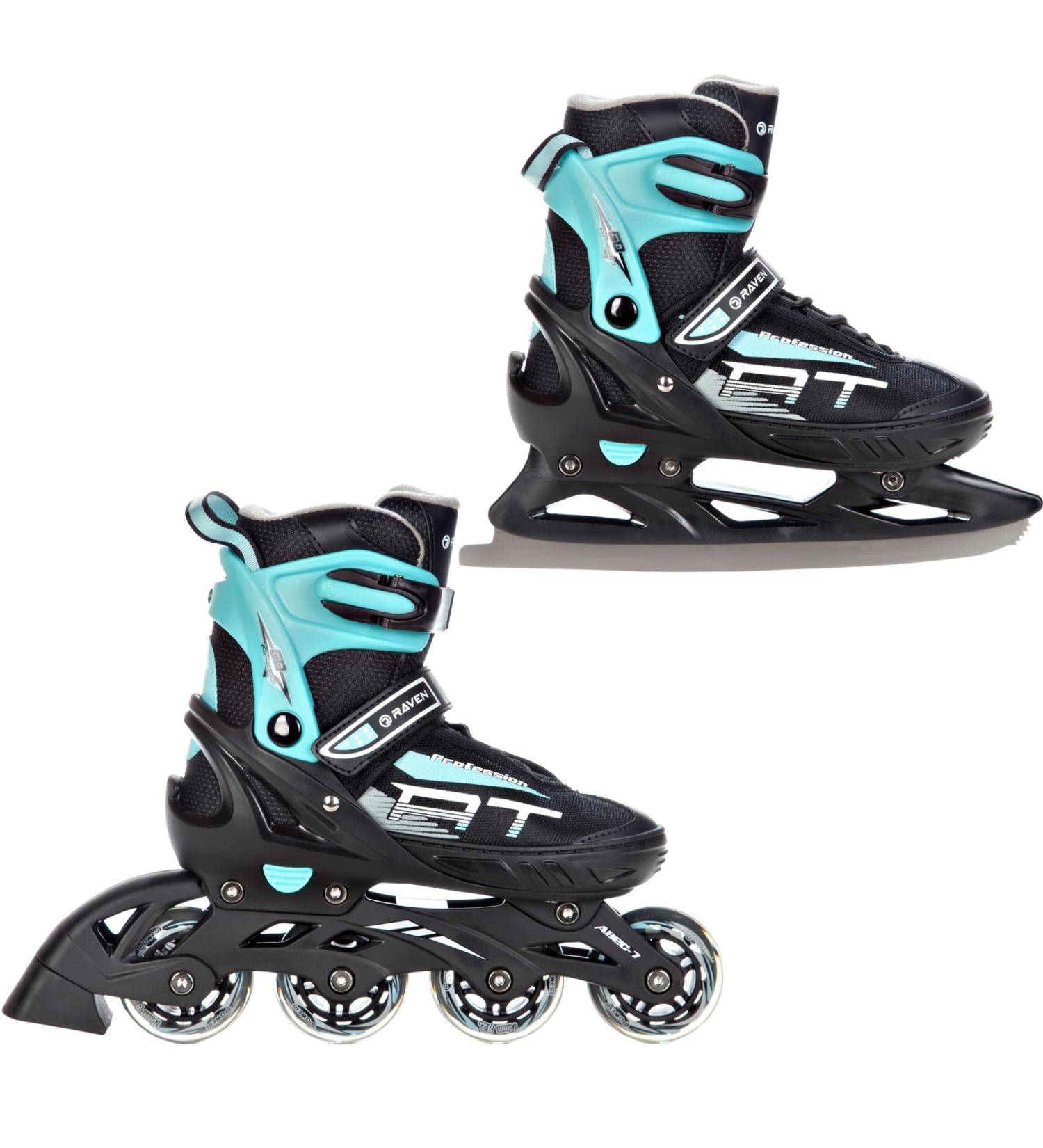 Raven Adjustable 2-in-1 Inline & Ice Skates - Professional ABEC7 Shock Absorbing Triple Foam Black/Mint (Size 38-42) - Buy Online on GoSupps.com