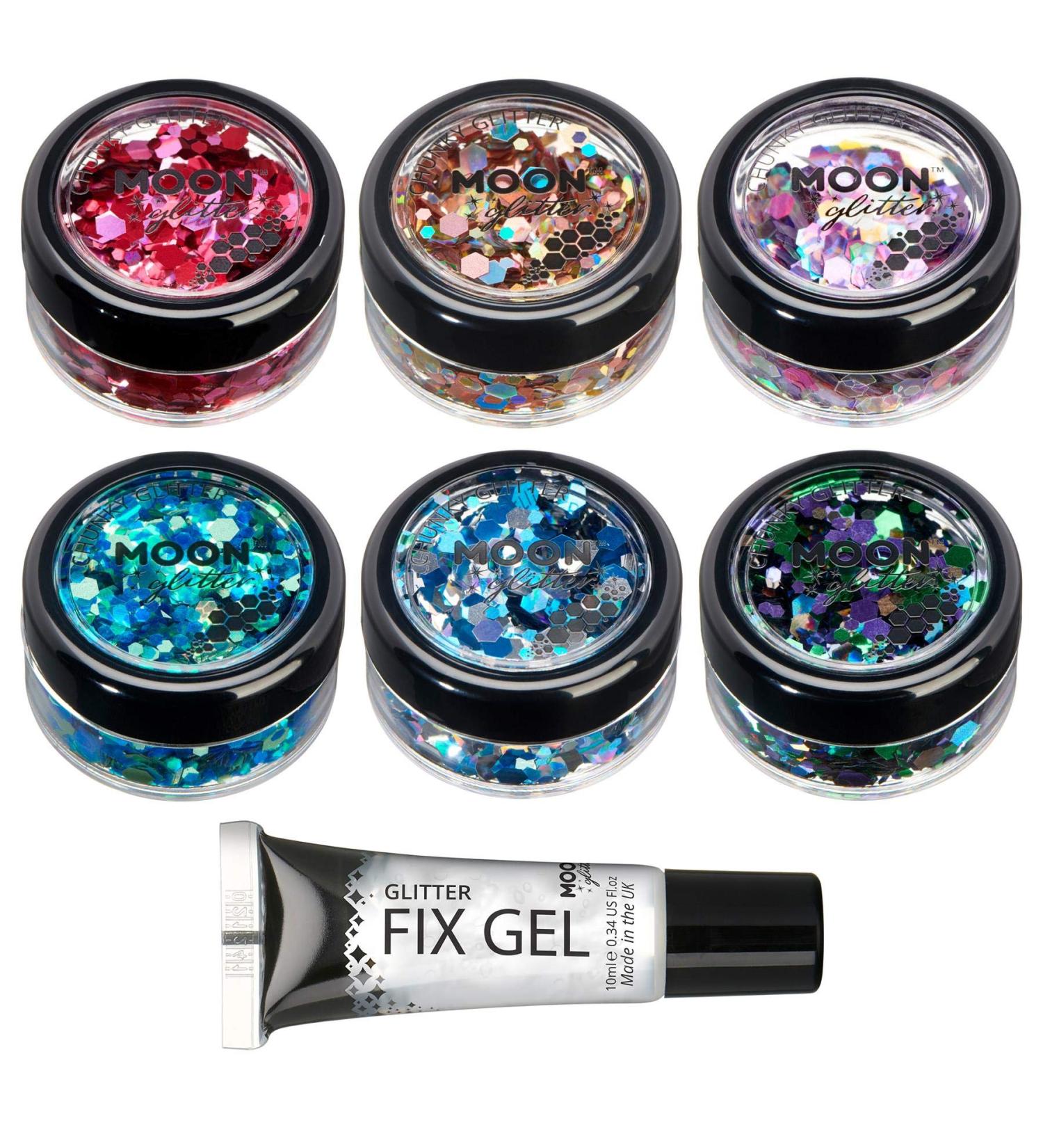 Buy Mystic Chunky Glitter - 100% Cosmetic Glitter for Face Body Nails & Hair - 6 Set | Moon Glitter - Buy Online on GoSupps.com