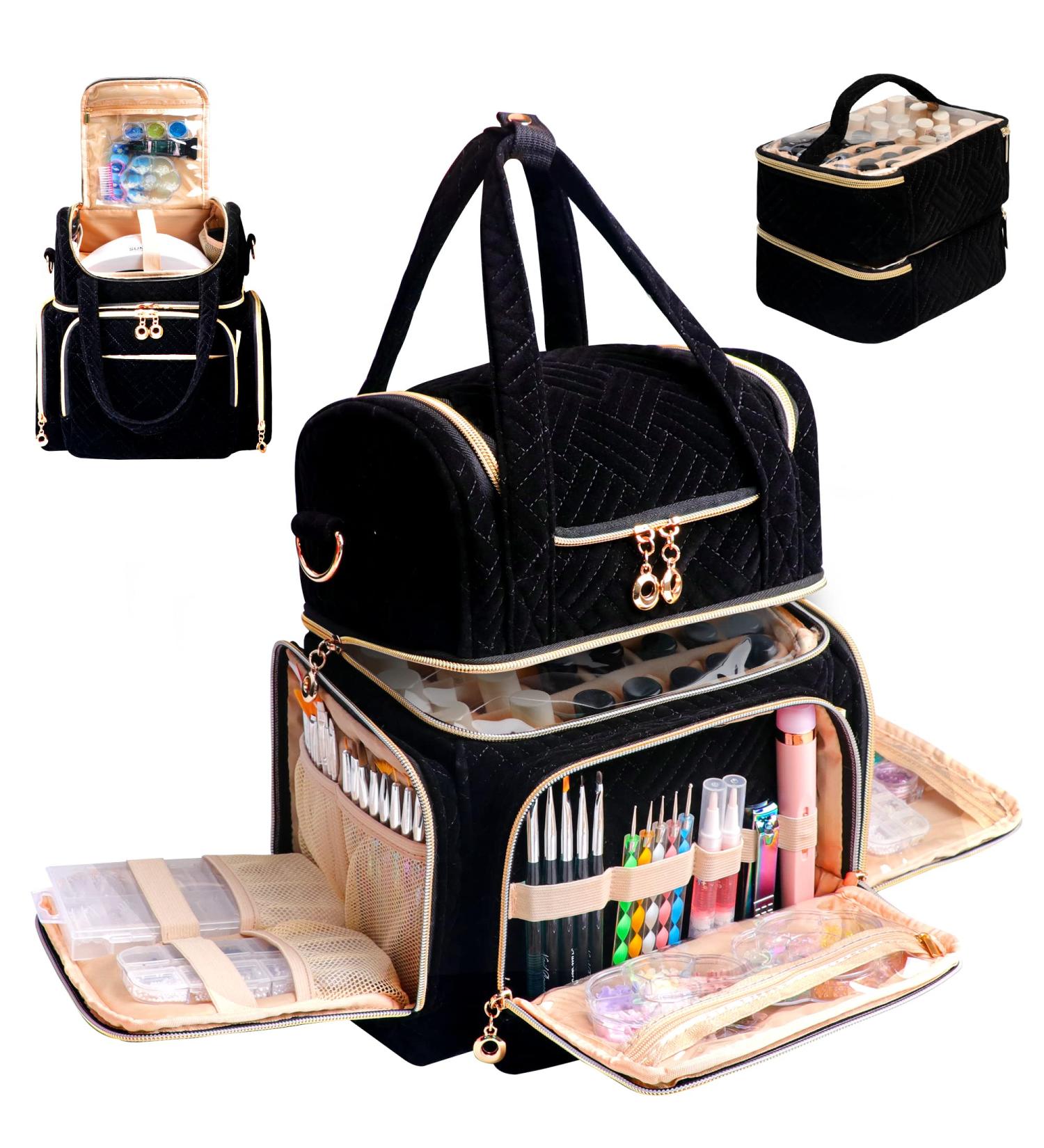 Nail Polish Organizer Holds 70 Bottles with Nail Lamp Bag - Travel Nail Polish Case with Tools Storage Pockets - Black (Patent Pending) - Buy Online on GoSupps.com