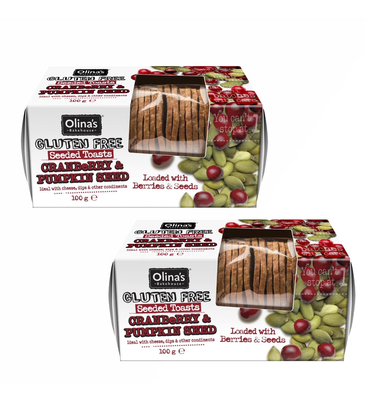 Olina's Bakehouse Gluten Free Cranberry & Pumpkin Seed Toast 100g Pack of 2