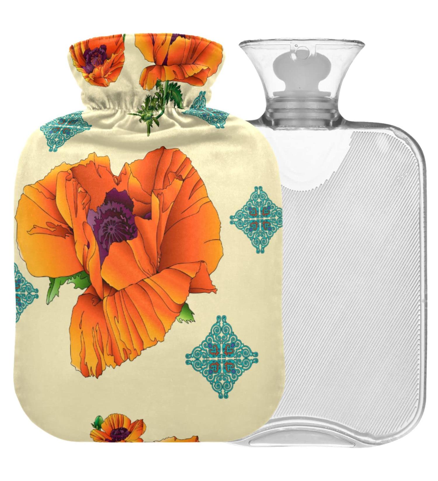 NAANLE Vintage Floral Poppies Hot Water Bottle - 1L for Menstrual Cramps & Pain Relief | Heat & Cold Therapy - Buy Online on GoSupps.com
