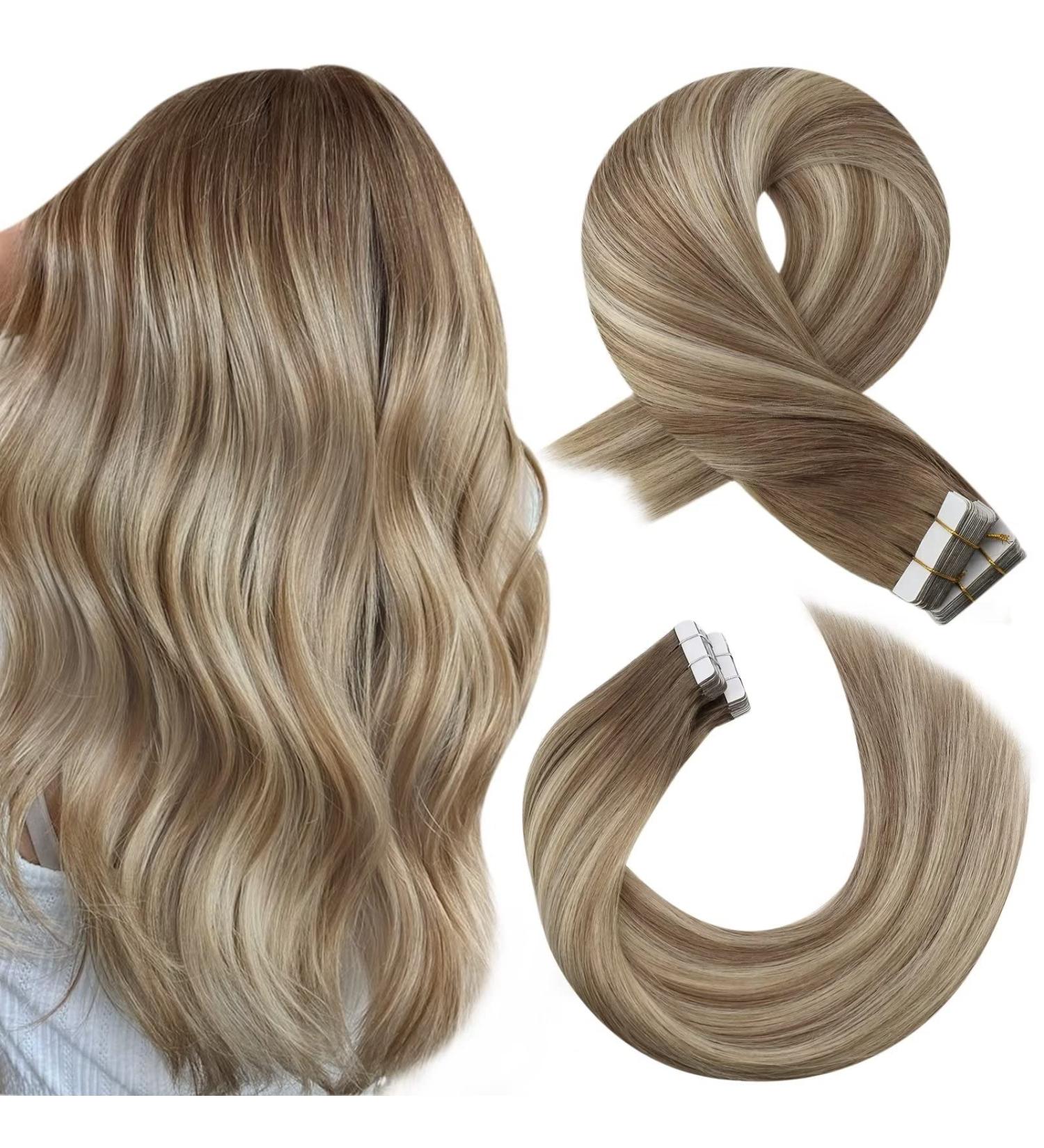 Moresoo Light Brown Ombre Golden Blonde 14 Inch Tape in Hair Extensions - 100% Human Hair - Double Sided Tape Ins - 50G/20Pcs - #8/22/8 - Buy Online on GoSupps.com