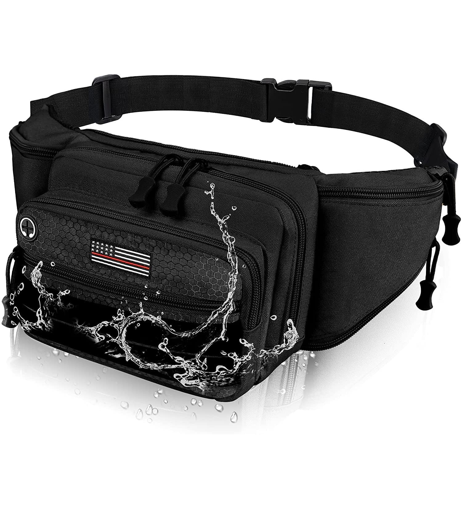 Tactical Fanny Pack with USA Flag Patch | Waterproof Waist Bag for Camping, Hiking & Hunting | Military Pistol Pouch Belt Bumbag - Buy Online on GoSupps.com