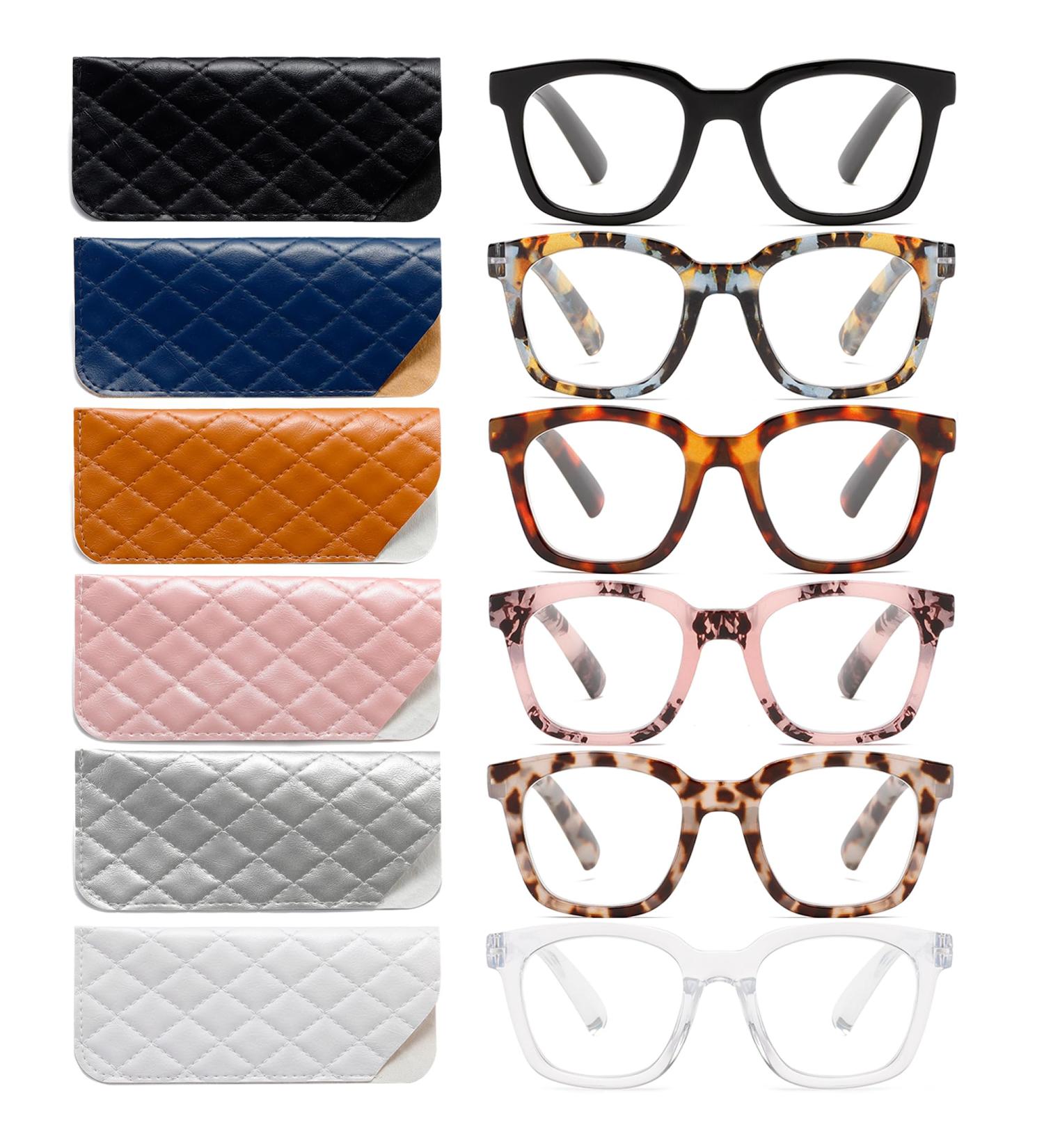 6 Pack Oprah Style Blue Light Blocking Reading Glasses for Women - Square Readers with Spring Hinge - 1.25x Mix - Buy Online on GoSupps.com