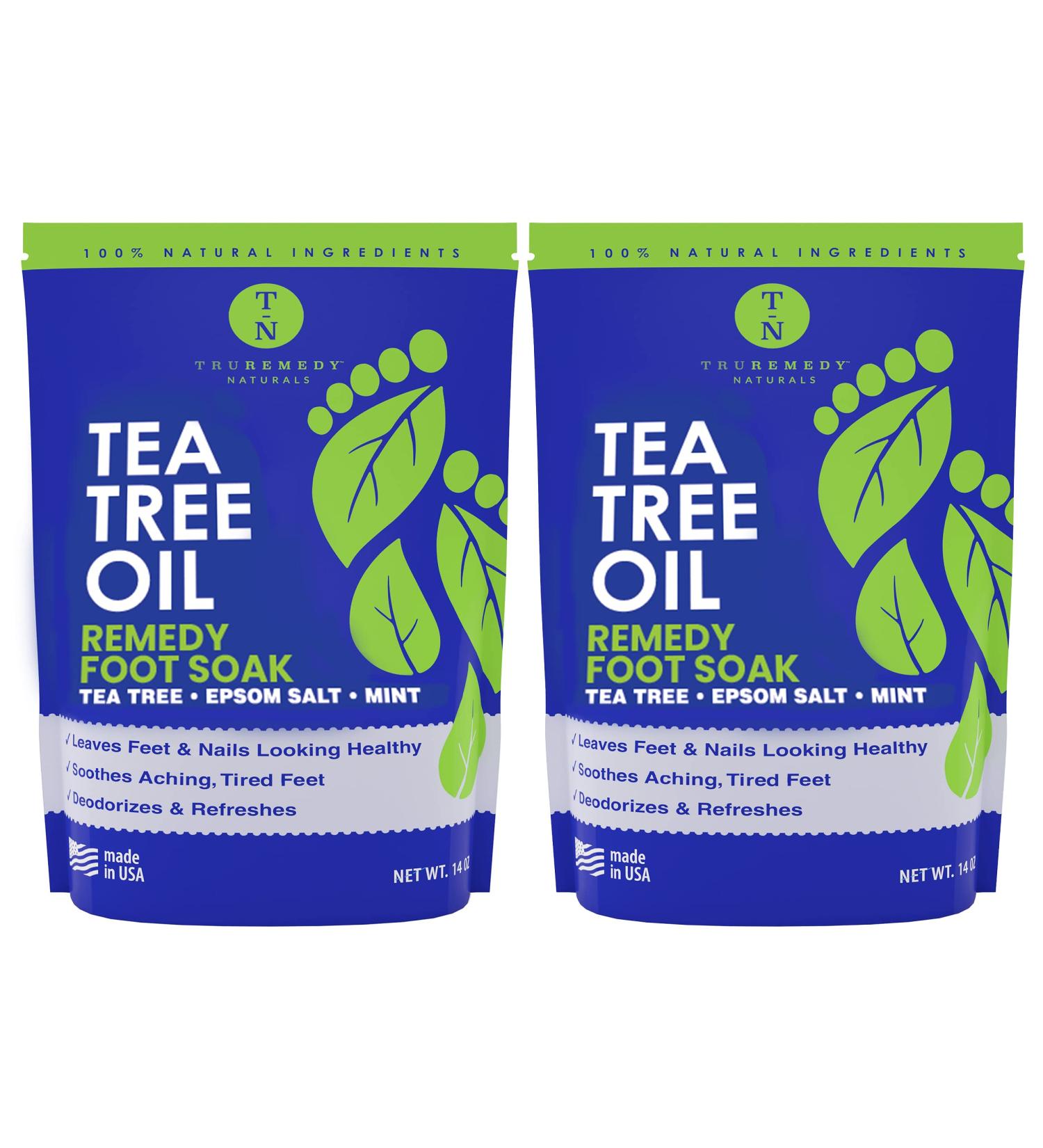 Tea Tree Oil Foot Soak with Epsom Salt & Mint - Helps Toenail & Athletes Foot, Softens Calluses, Soothes Sore Feet - 14oz (Pack of 2) - Buy Online on GoSupps.com