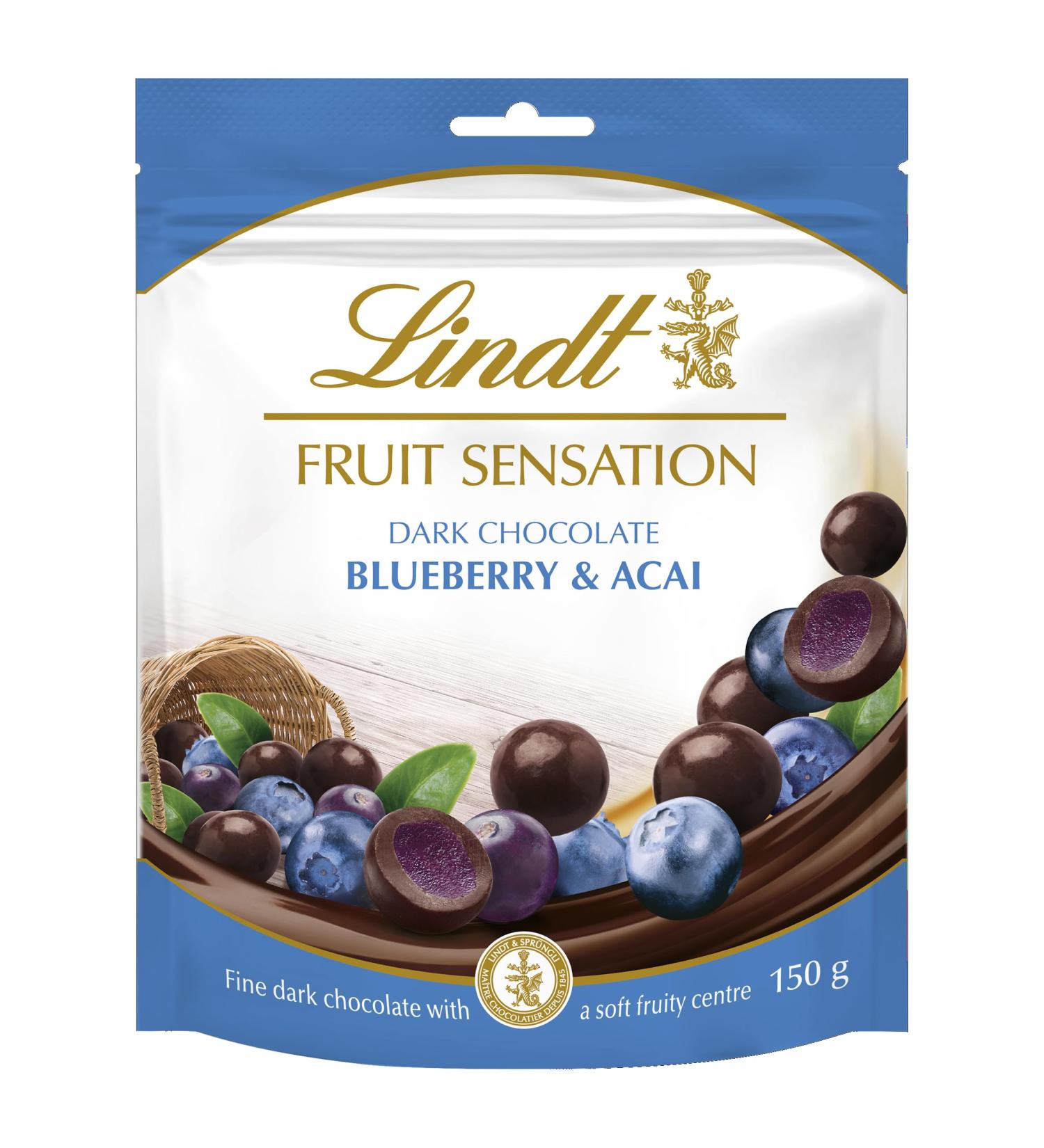 Lindt FRUIT SENSATION Chocolat noir myrtille et a a pochette 150 g - Buy Online on GoSupps.com