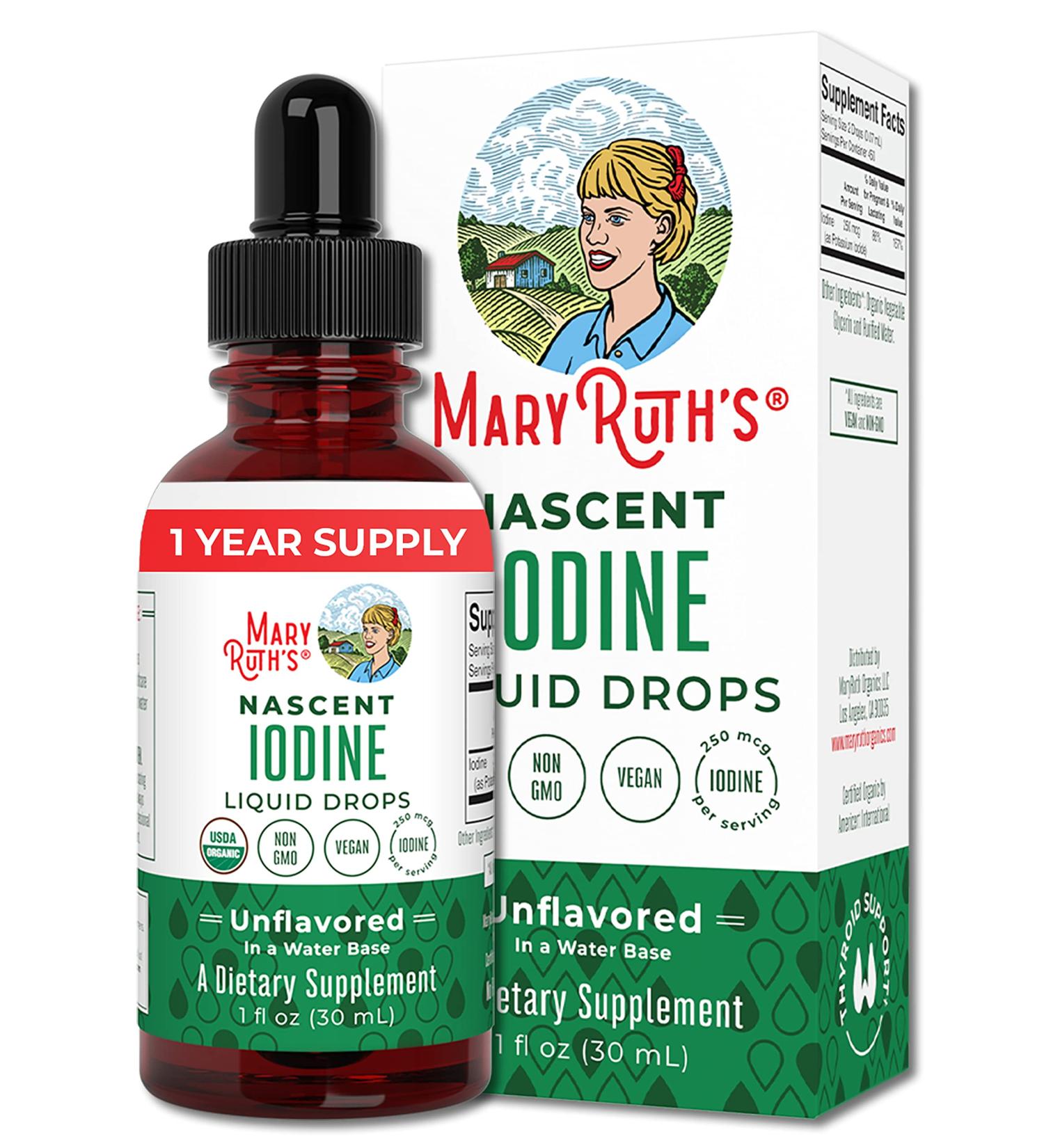 MaryRuth Organics Organic Iodine Liquid Drops - Unflavored 1 fl oz (30 ml) | Essential Nutrient for Health - Buy Online on GoSupps.com