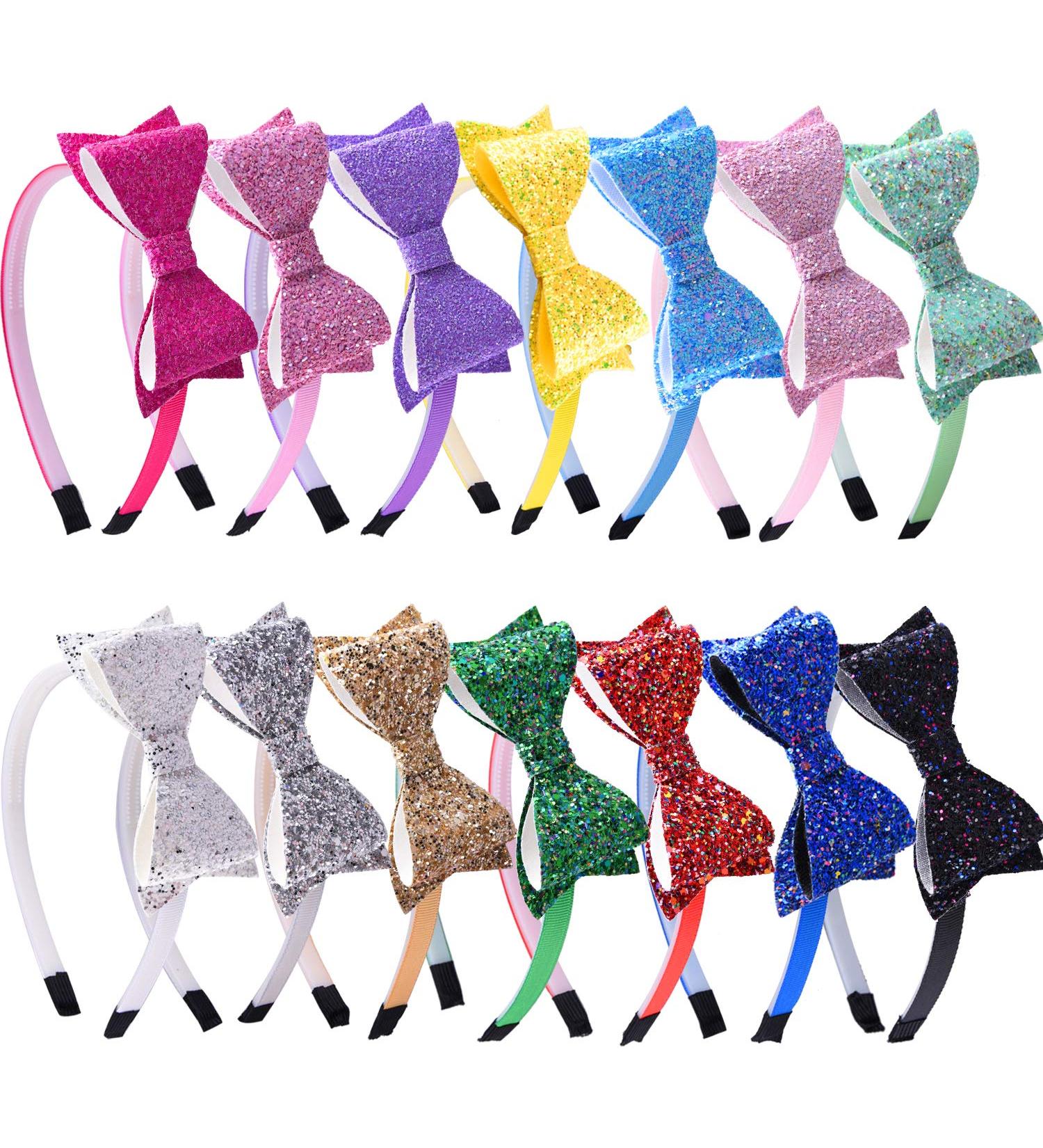 SIQUK 14 Pieces Glitter Bow Headbands for Girls with Teeth, Includes Bonus Storage Bag - Buy Online on GoSupps.com