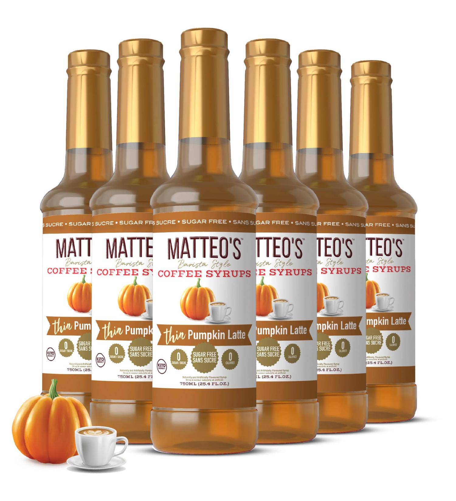 Matteo's Barista Style Sugar-Free Coffee Syrup Pumpkin Latte Flavor Zero Calories and Sugar Keto Friendly Ideal for Lattes Cappuccinos Espresso Americano Indulgent Taste (750mL 6-pack) 750 ml (Pack of 6) - Buy Online on GoSupps.com