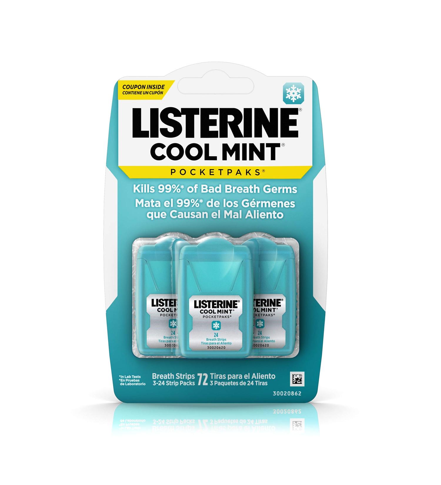 Listerine - Pocketpaks Oral Care Strips Cool Mint - 72 Strips 24 count (Pack of 3) - Buy Online on GoSupps.com