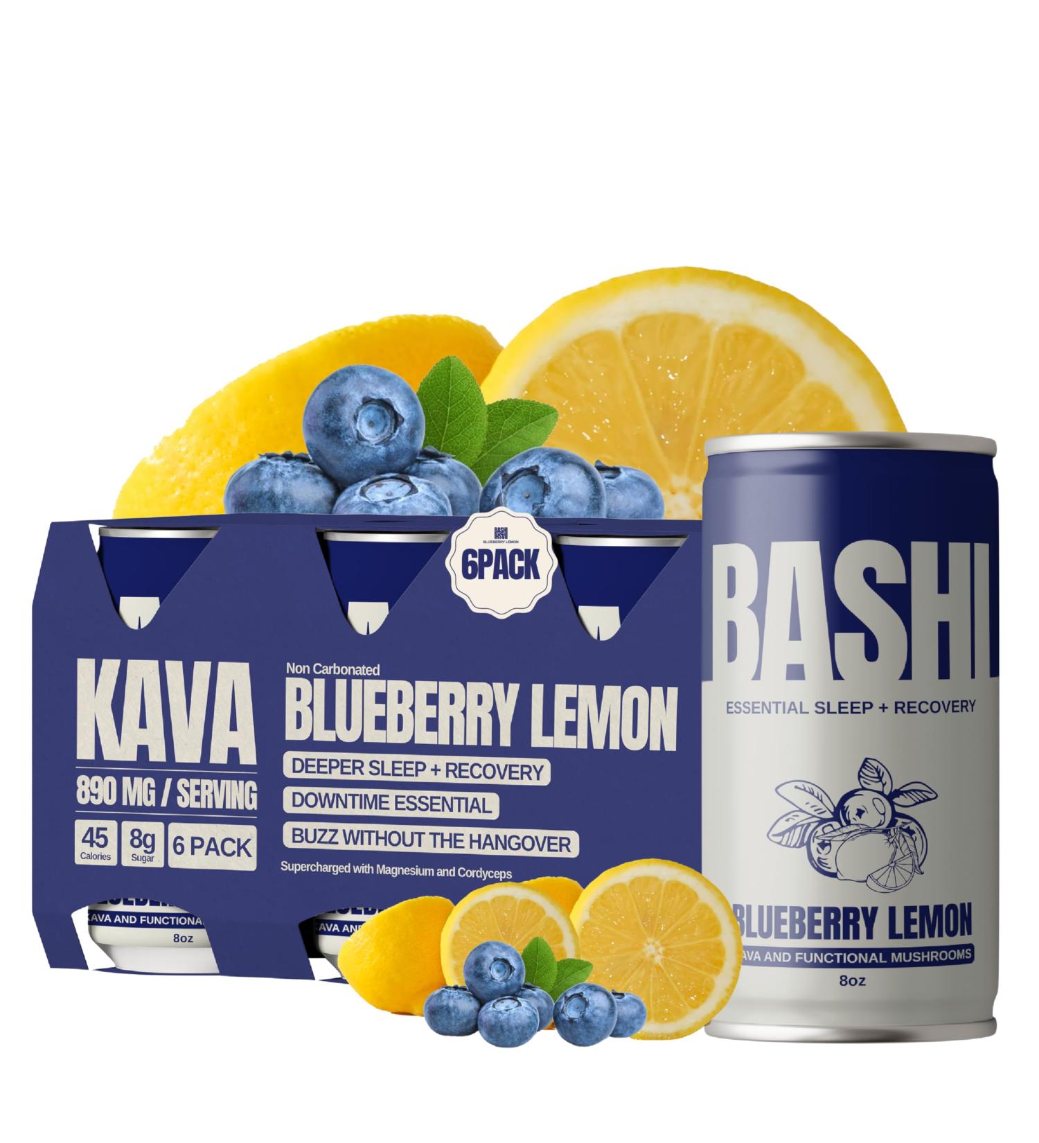 Bashi - Kava Drink Experience - Natural Relaxation & Stress Relief - Plant-Based Kava Extract - Non-Alcoholic Caffeine Free - Blueberry Lemon 8oz - 6 Pack - Buy Online on GoSupps.com