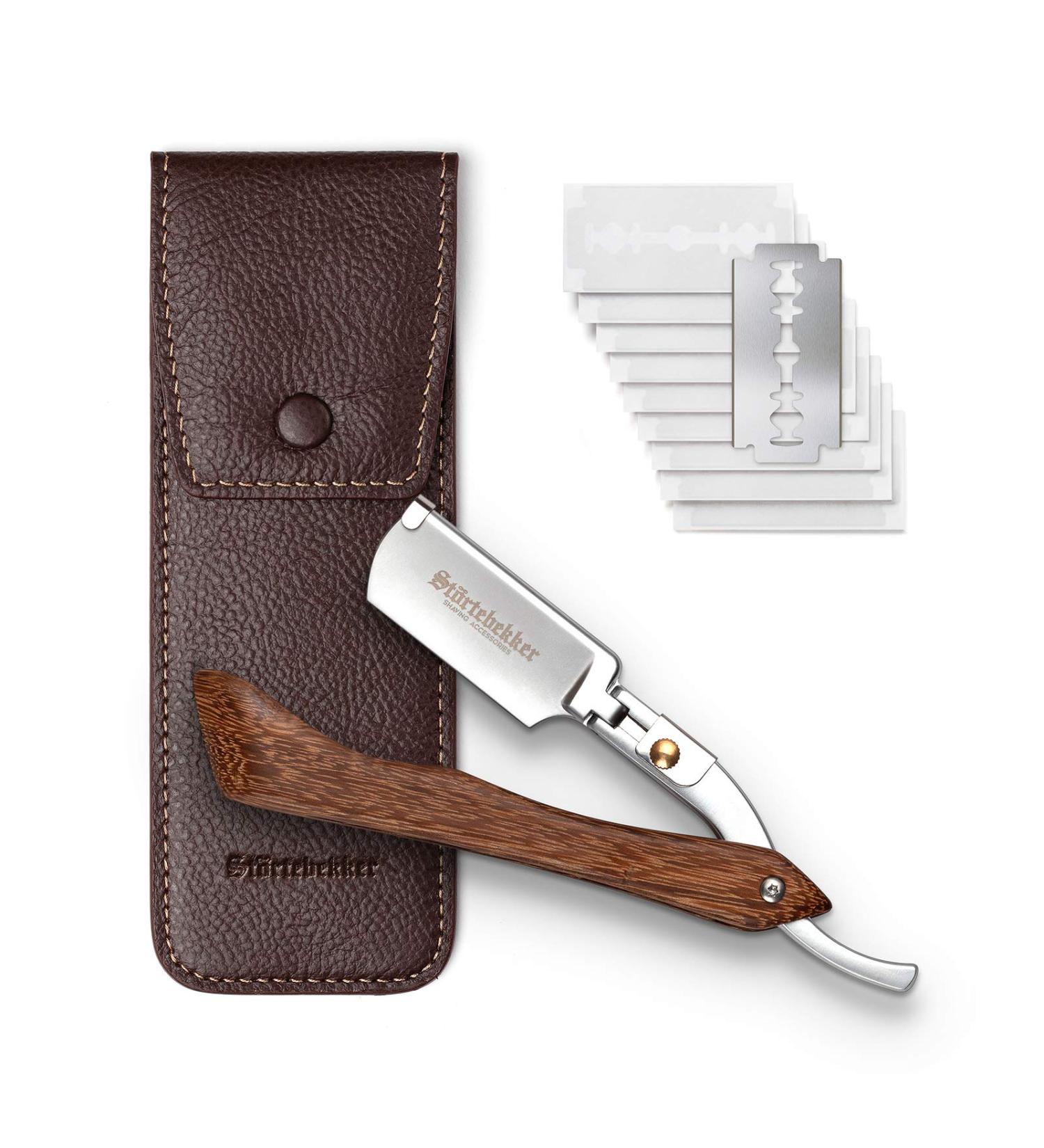 St rtebekker Razor Set: Handmade Leather Case Wooden Handle 10 Sharp Blades & Shaving Guide - Perfect Gift Idea - Buy Online on GoSupps.com